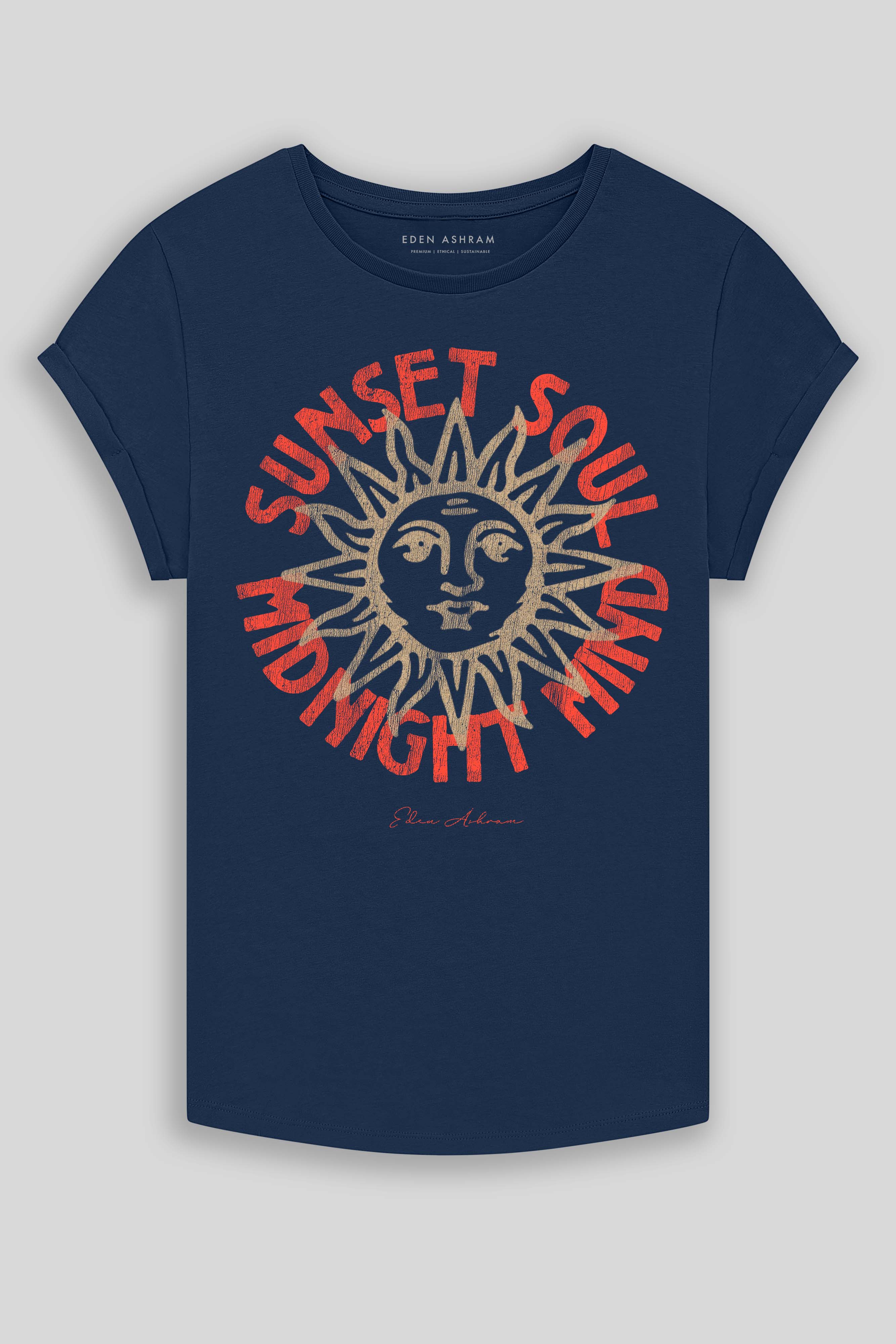 Eden Ashram Sunset Soul - Midnight Mind Premium Rolled Sleeve T-Shirt French Navy