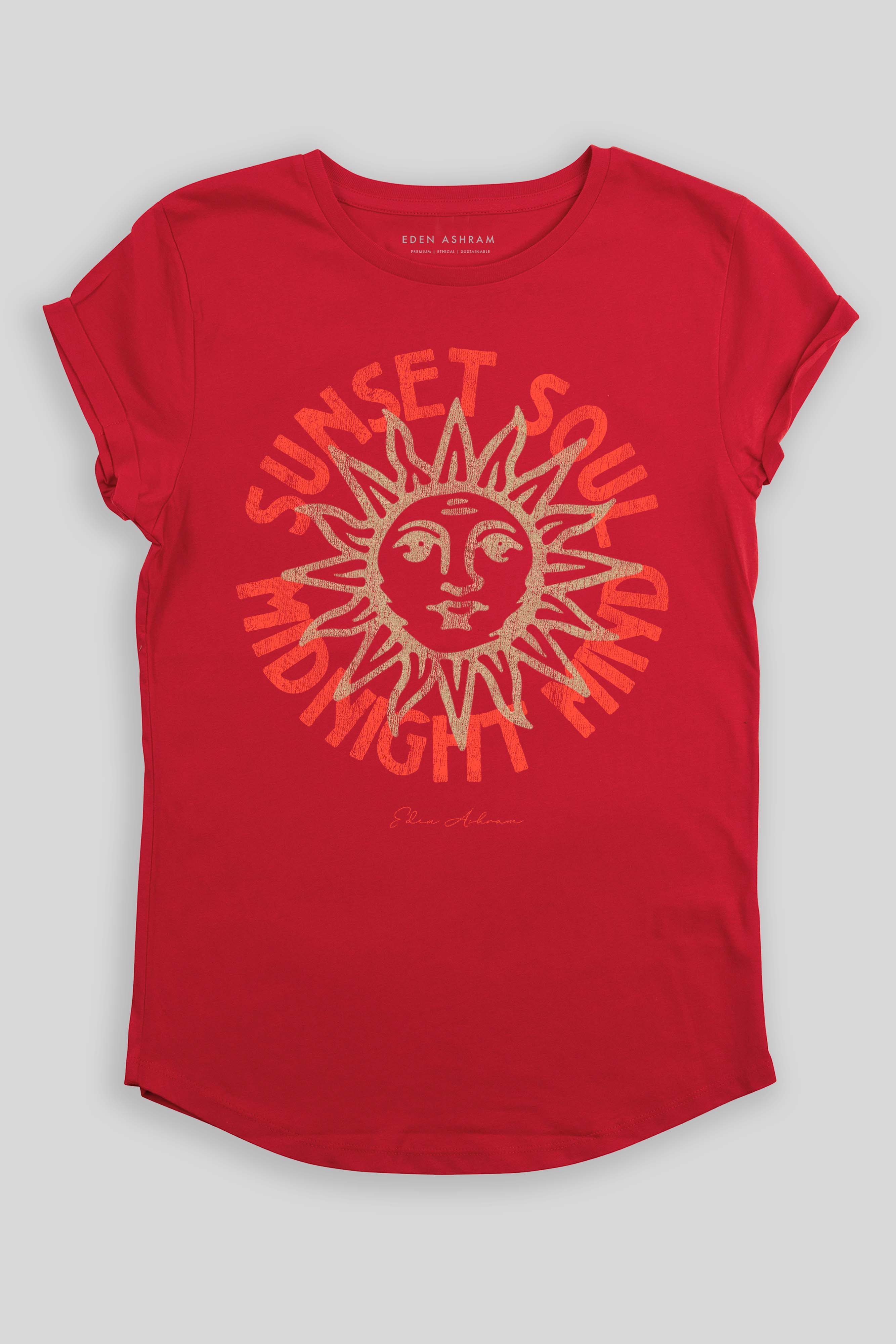 Eden Ashram Sunset Soul - Midnight Mind Premium Rolled Sleeve T-Shirt Red