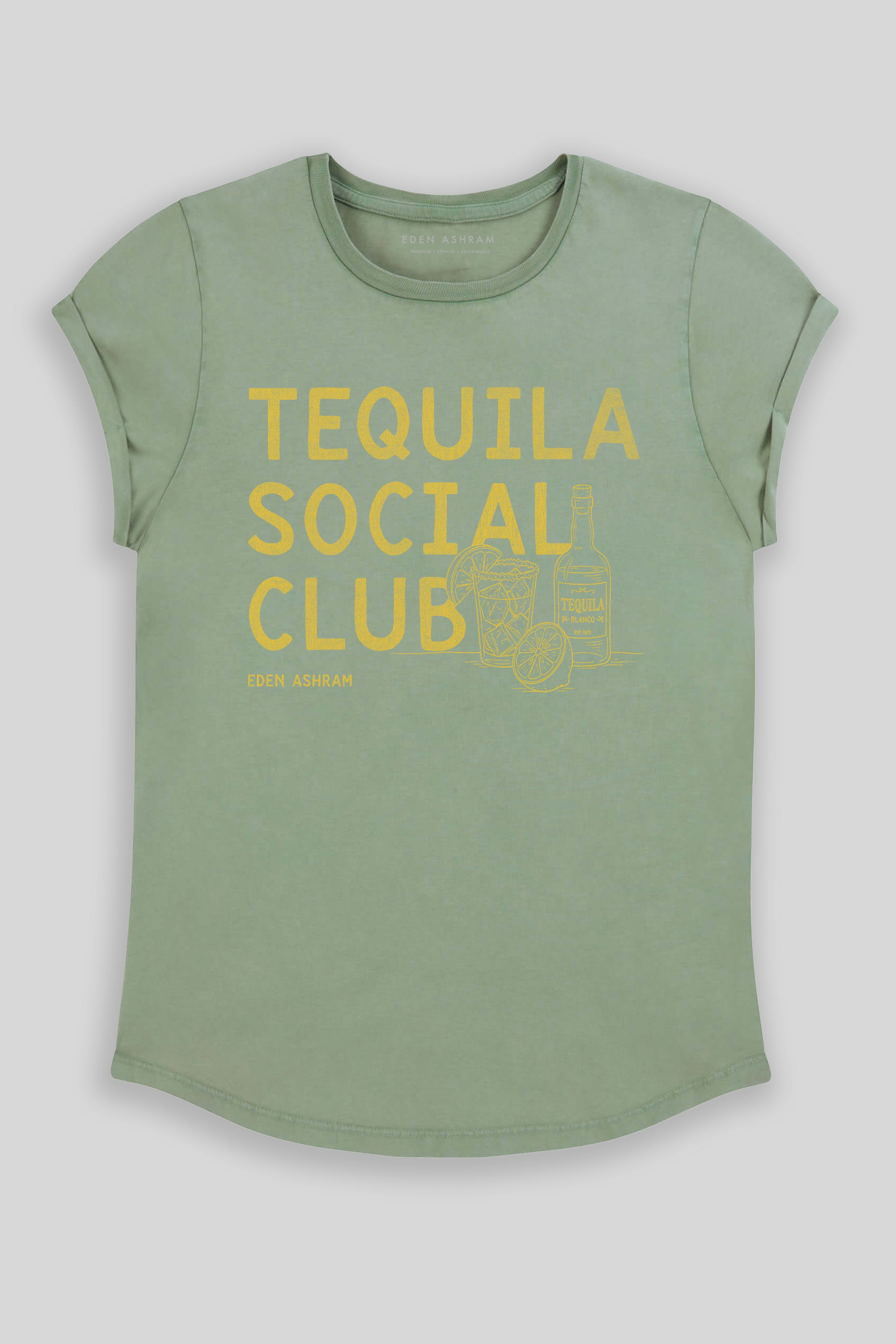 Eden Ashram Tequila Social Club Premium Rolled Sleeve T-Shirt Stonewash Sage