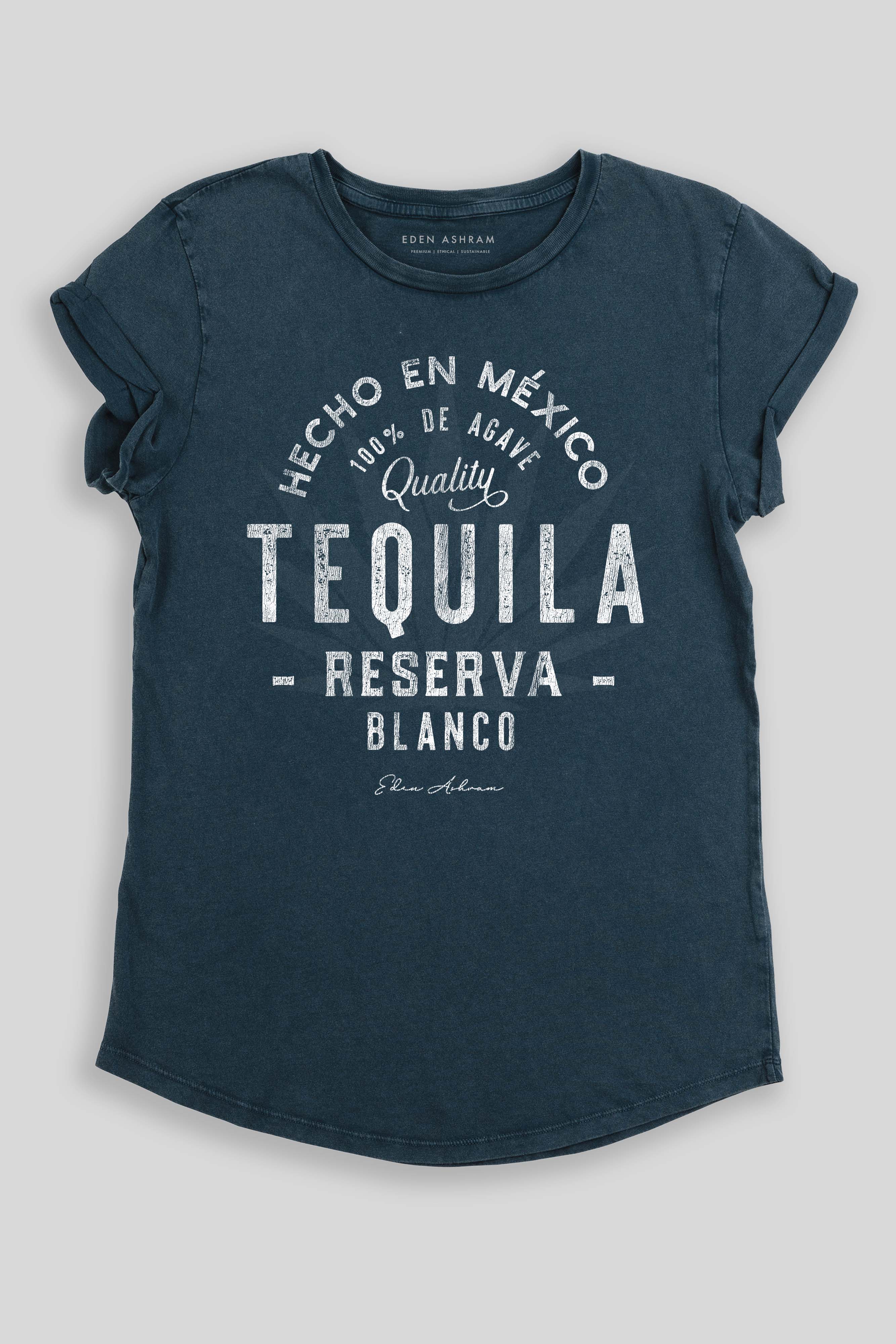 Eden Ashram Tequila Premium Rolled Sleeve T-Shirt Stonewash Denim