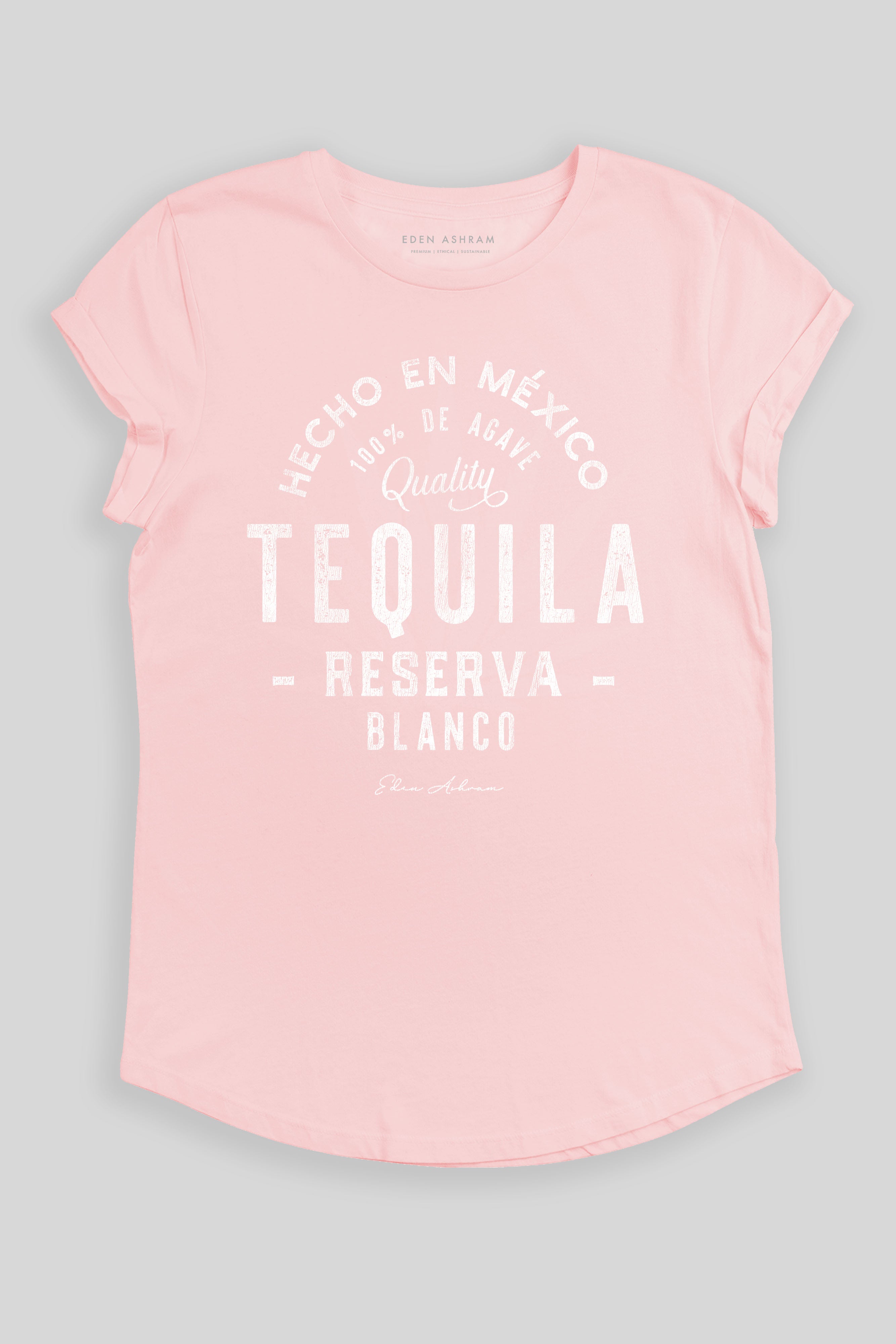 Eden Ashram Tequila Premium Rolled Sleeve T-Shirt Stonewash Pink
