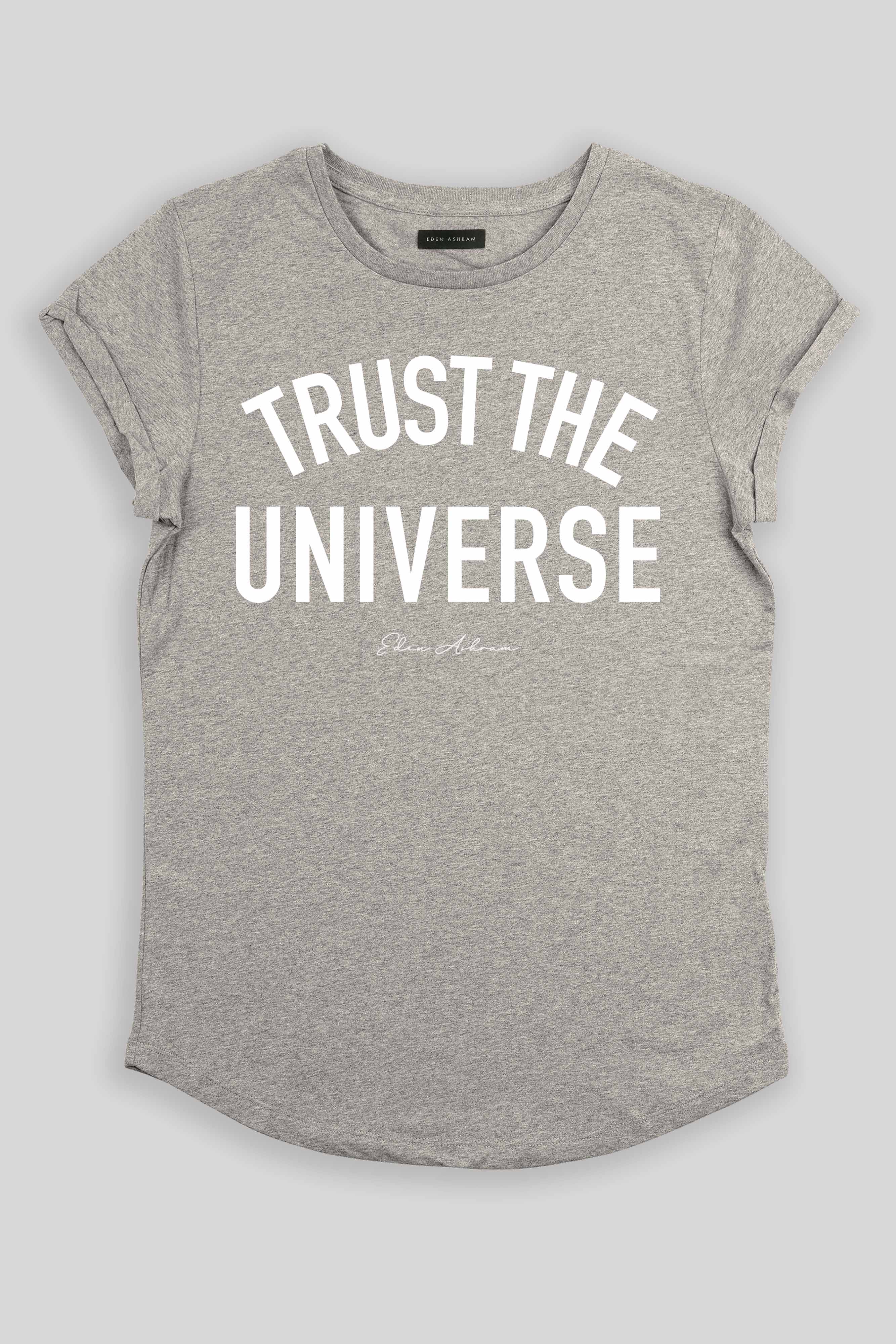 Eden Ashram Trust The Universe Premium Rolled Sleeve T-Shirt Heather Grey