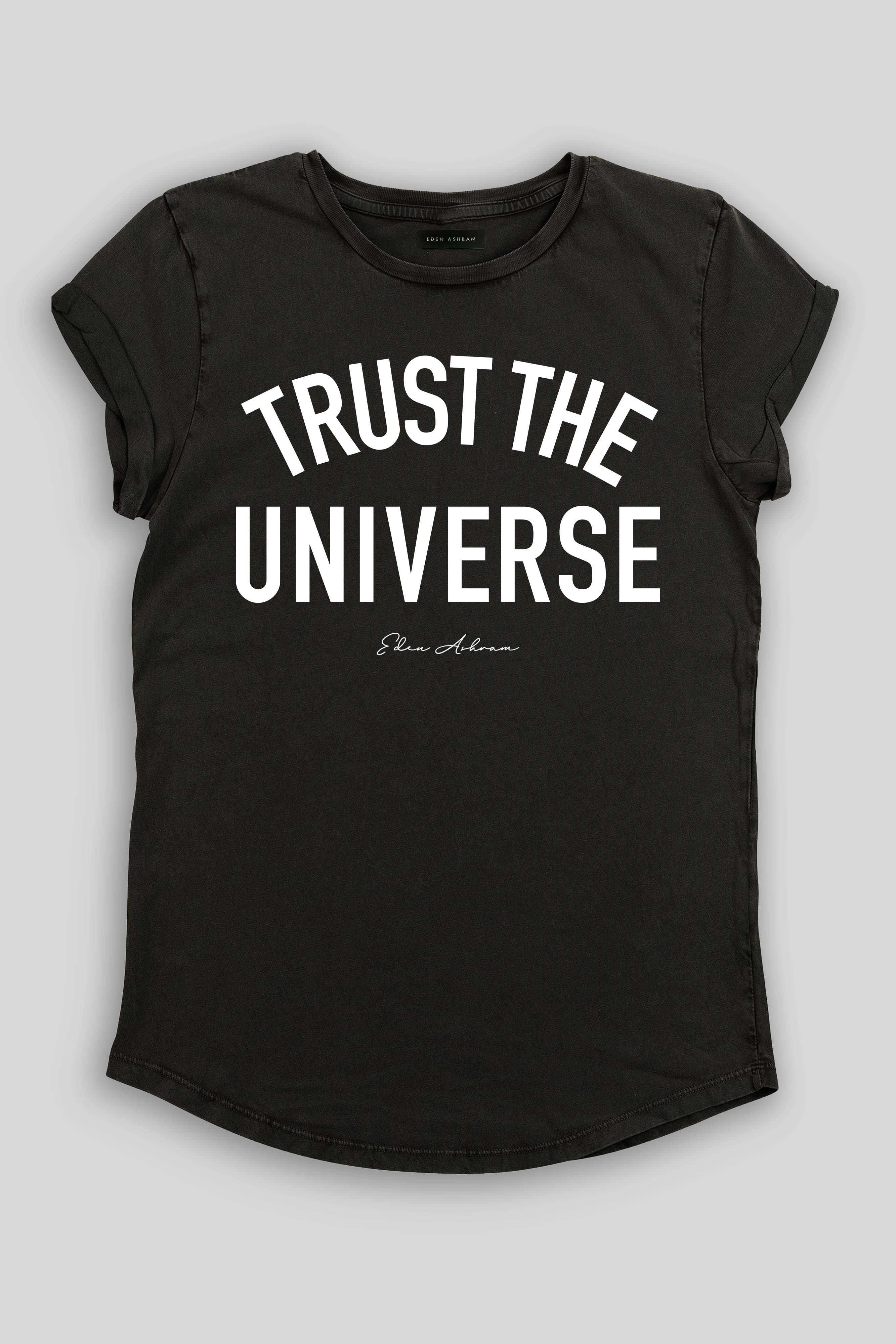 Eden Ashram Trust The Universe Premium Rolled Sleeve T-Shirt Stonewash Black