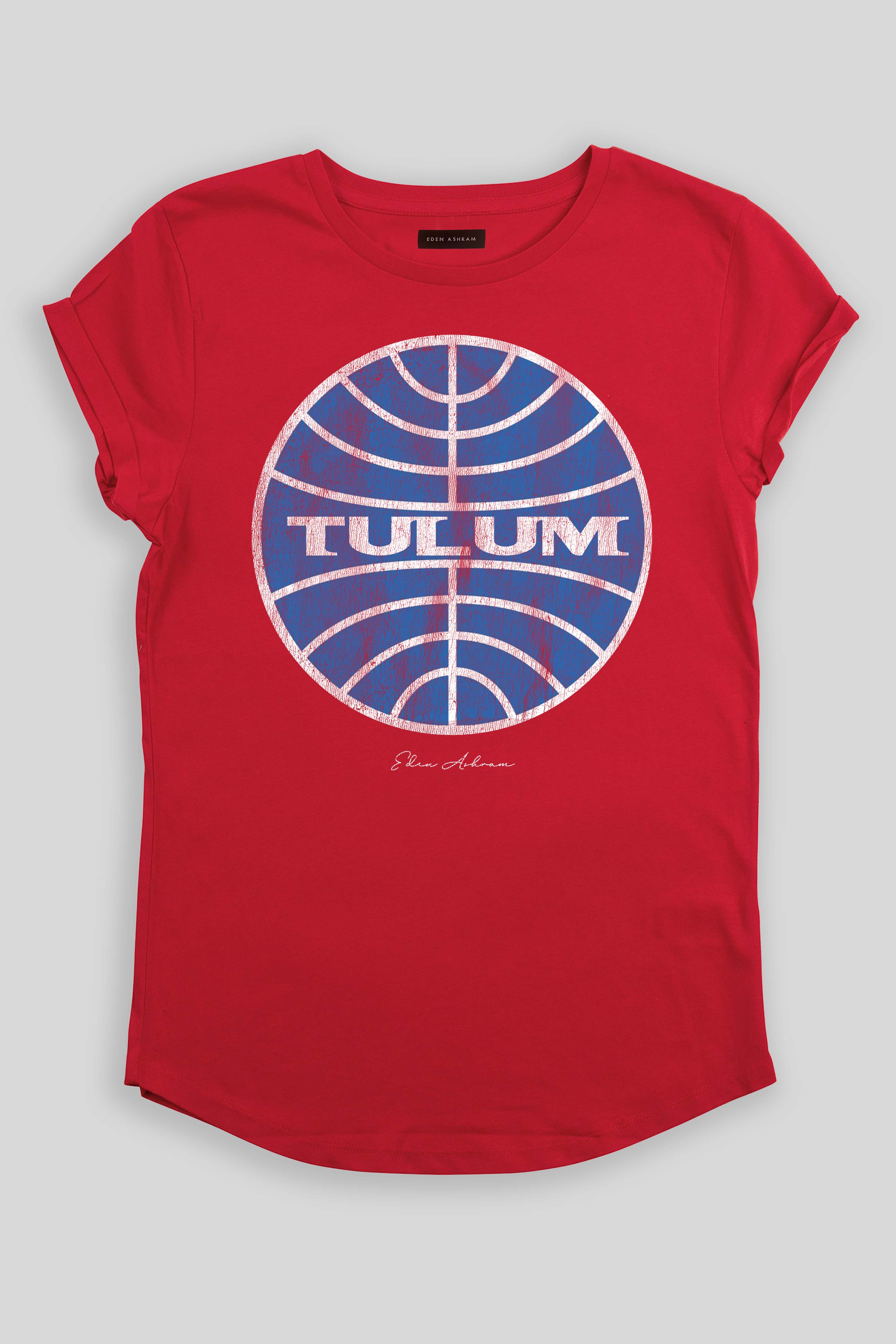 Eden Ashram Tulum Premium Rolled Sleeve T-Shirt Red