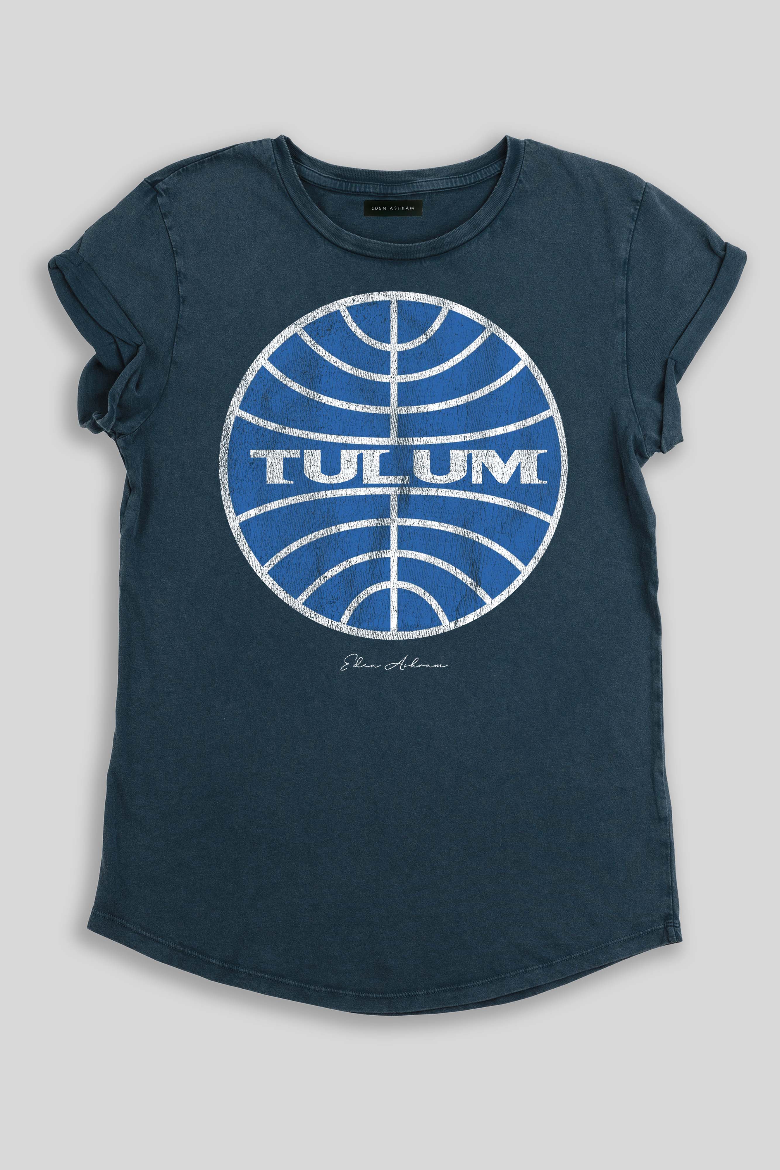 Eden Ashram Tulum Premium Rolled Sleeve T-Shirt Stonewash Denim