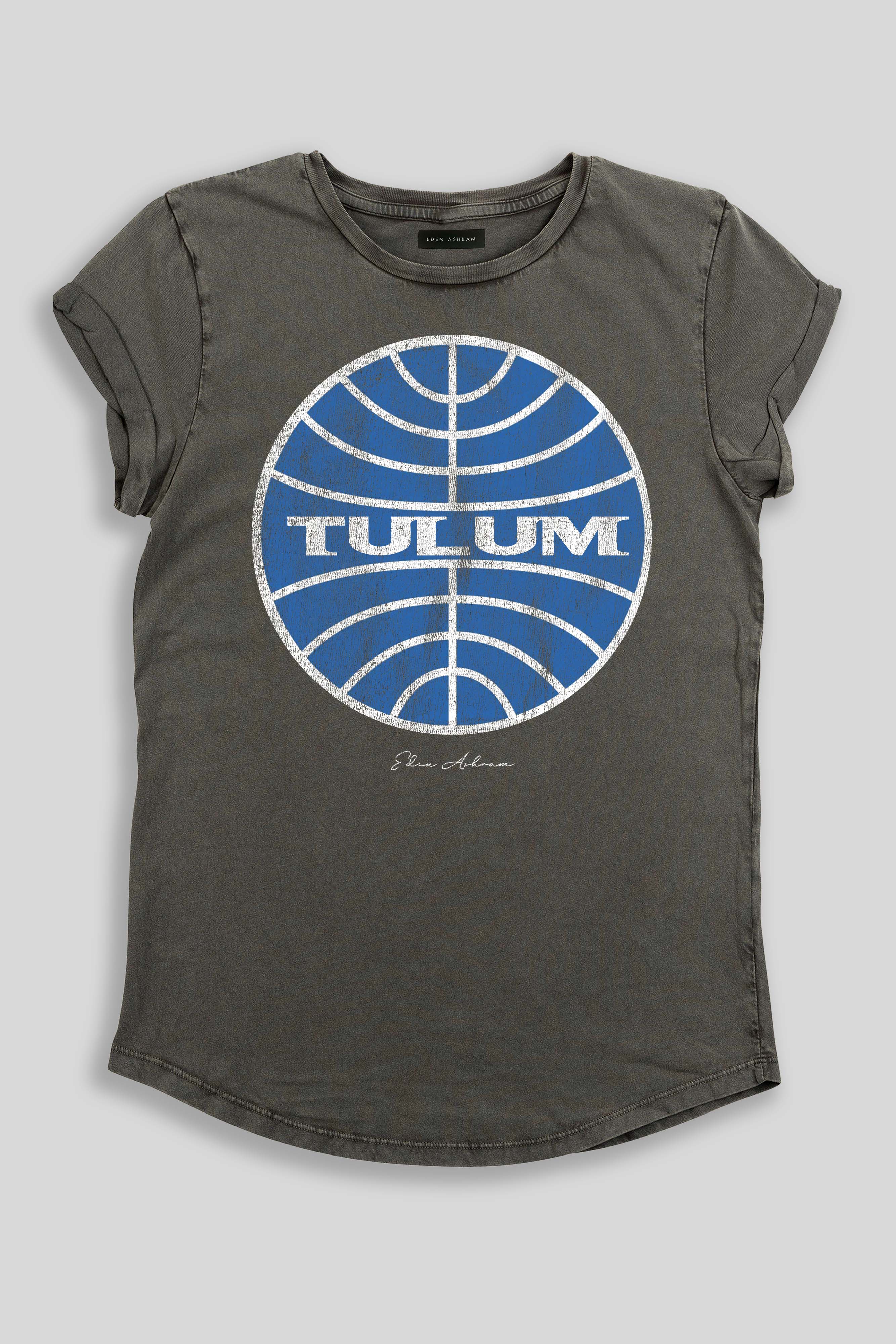 Eden Ashram Tulum Premium Rolled Sleeve T-Shirt Stonewash Grey