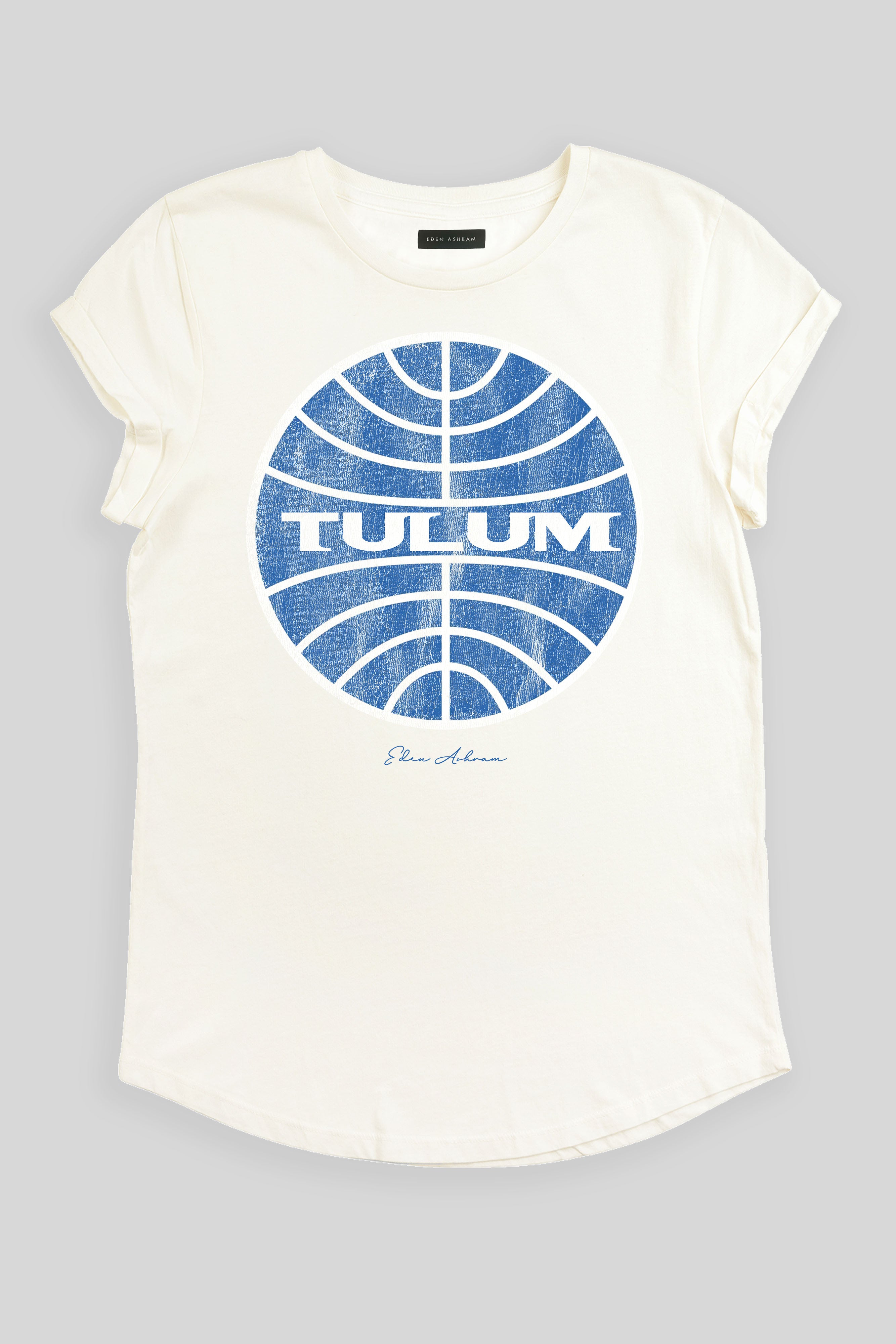 Eden Ashram Tulum Premium Rolled Sleeve T-Shirt Stonewash White