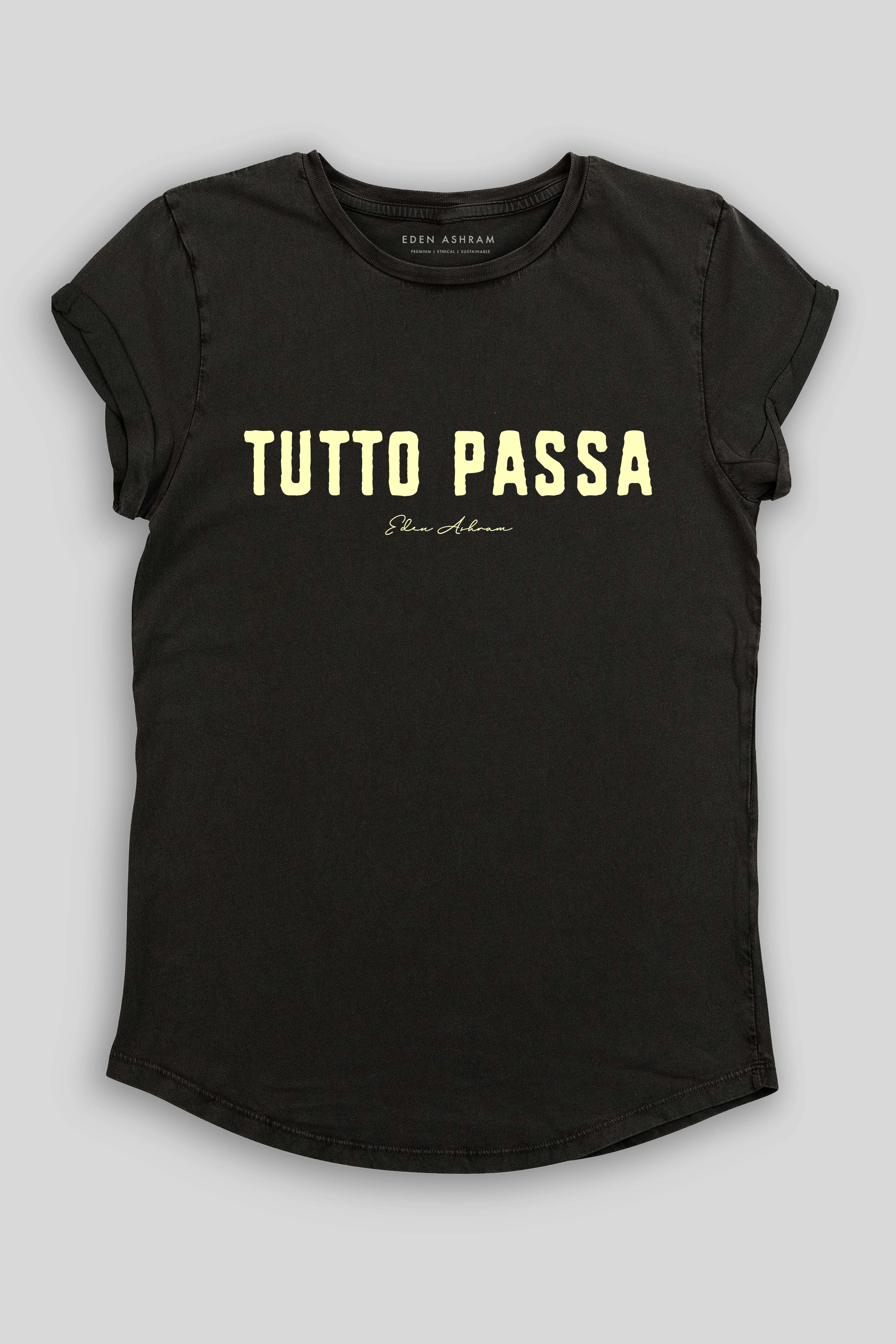 Eden Ashram Tutto Passa Premium Rolled Sleeve T-Shirt Stonewash Black
