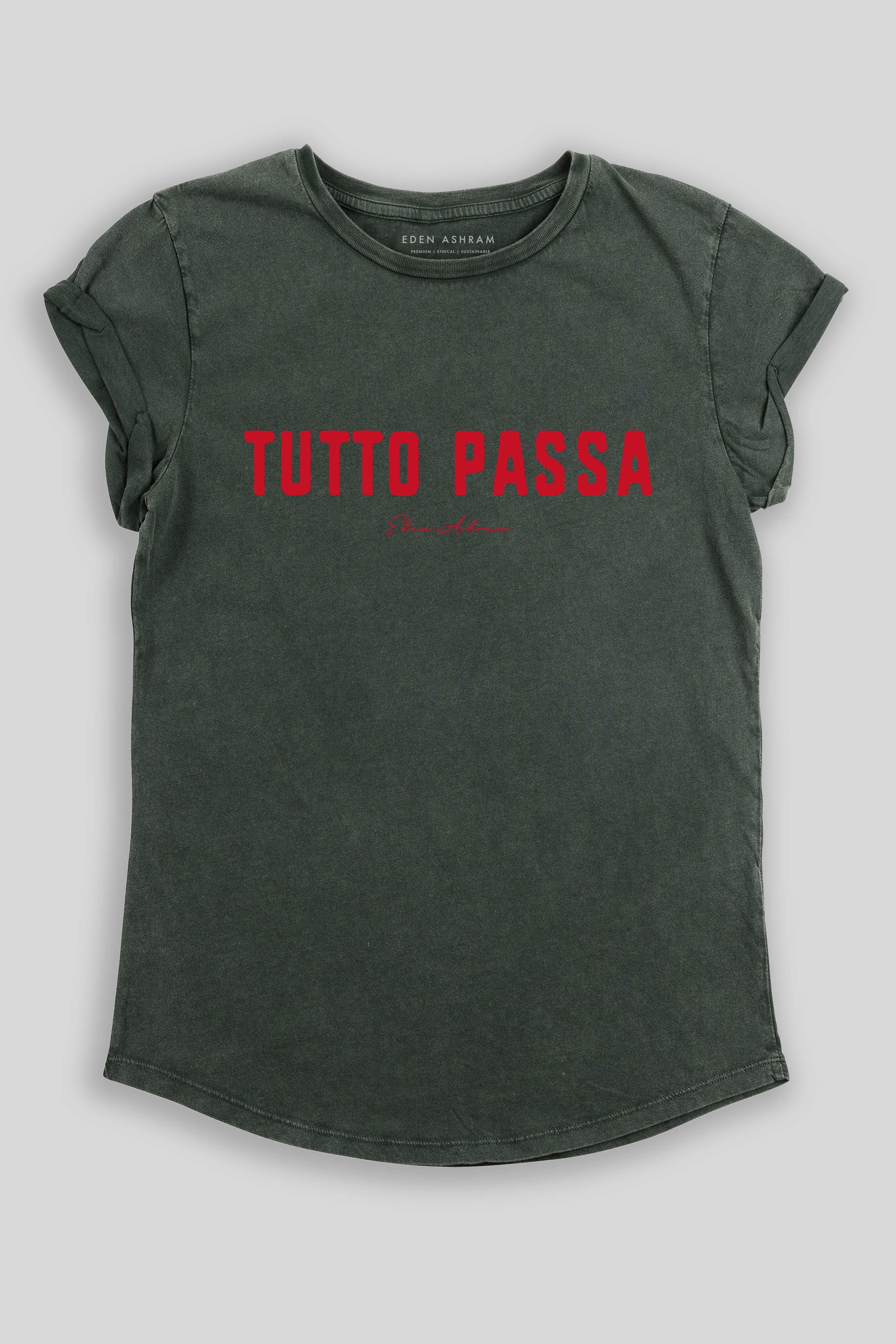 Eden Ashram Tutto Passa Premium Rolled Sleeve T-Shirt Stonewash Green