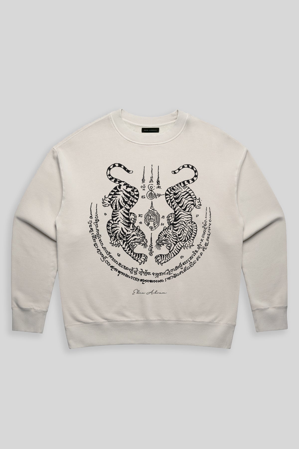 Eden Ashram Sak Yant Suea Koo (Twin Tigers) Premium Faded Sweatshirt Faded Bone
