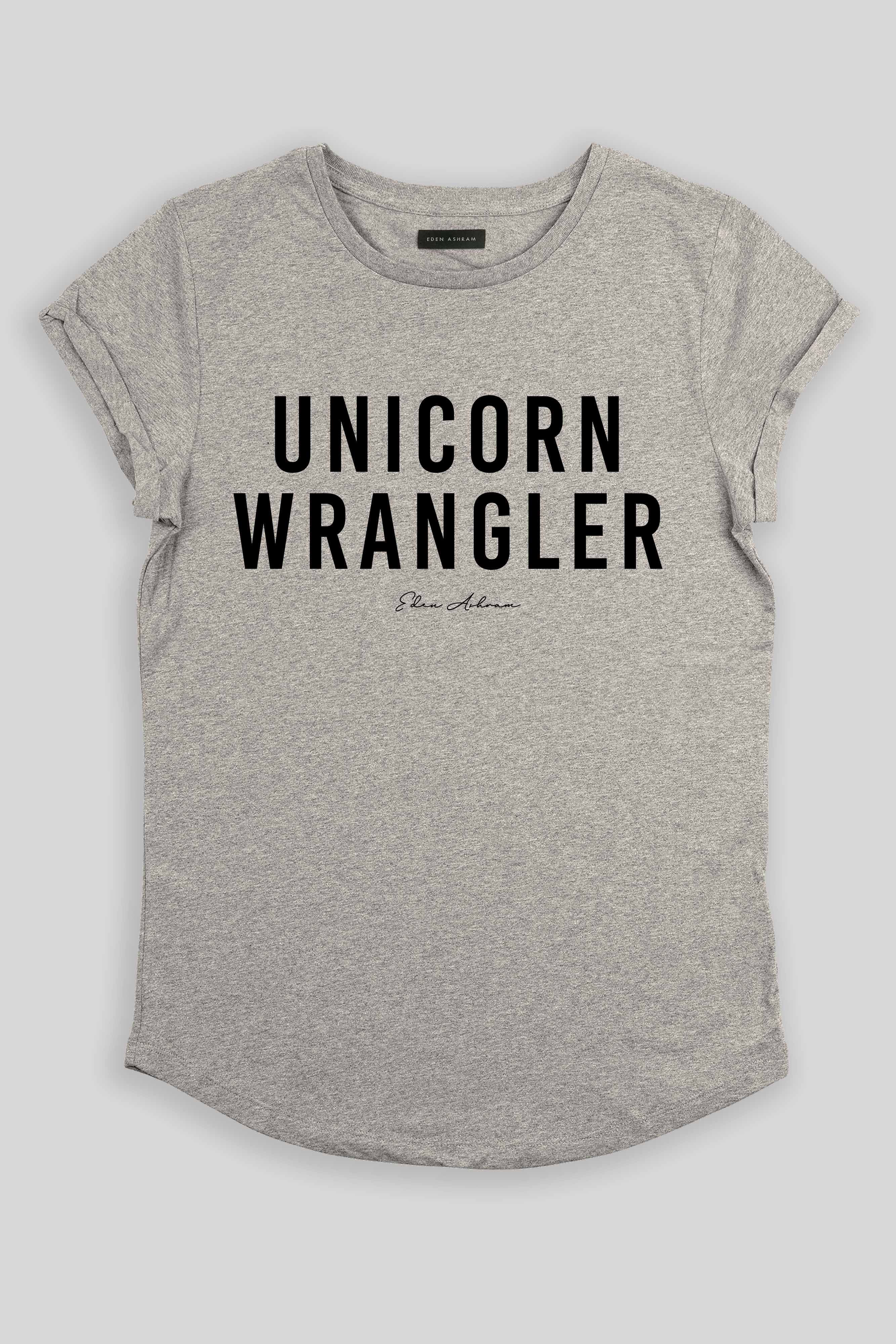 Eden Ashram Unicorn Wrangler Premium Rolled Sleeve T-Shirt Heather Grey