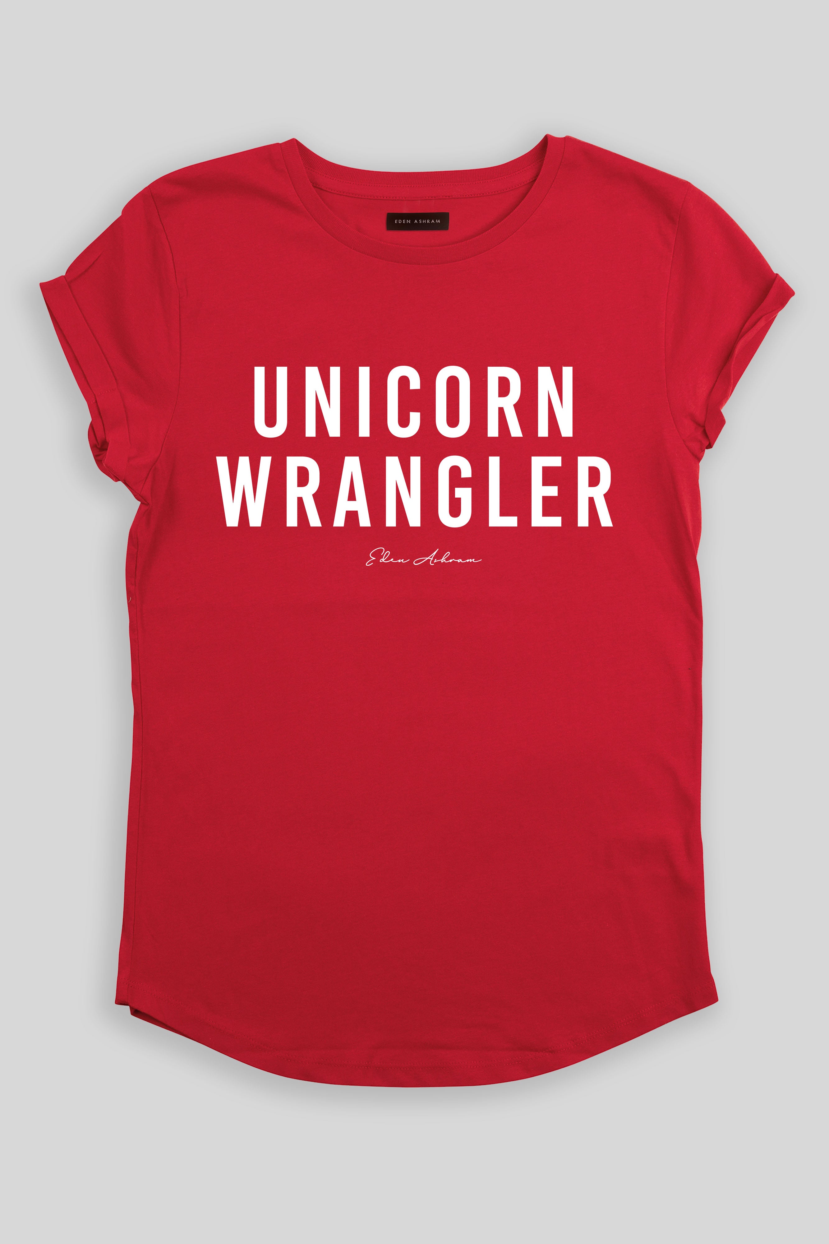 Eden Ashram Unicorn Wrangler Premium Rolled Sleeve T-Shirt Red