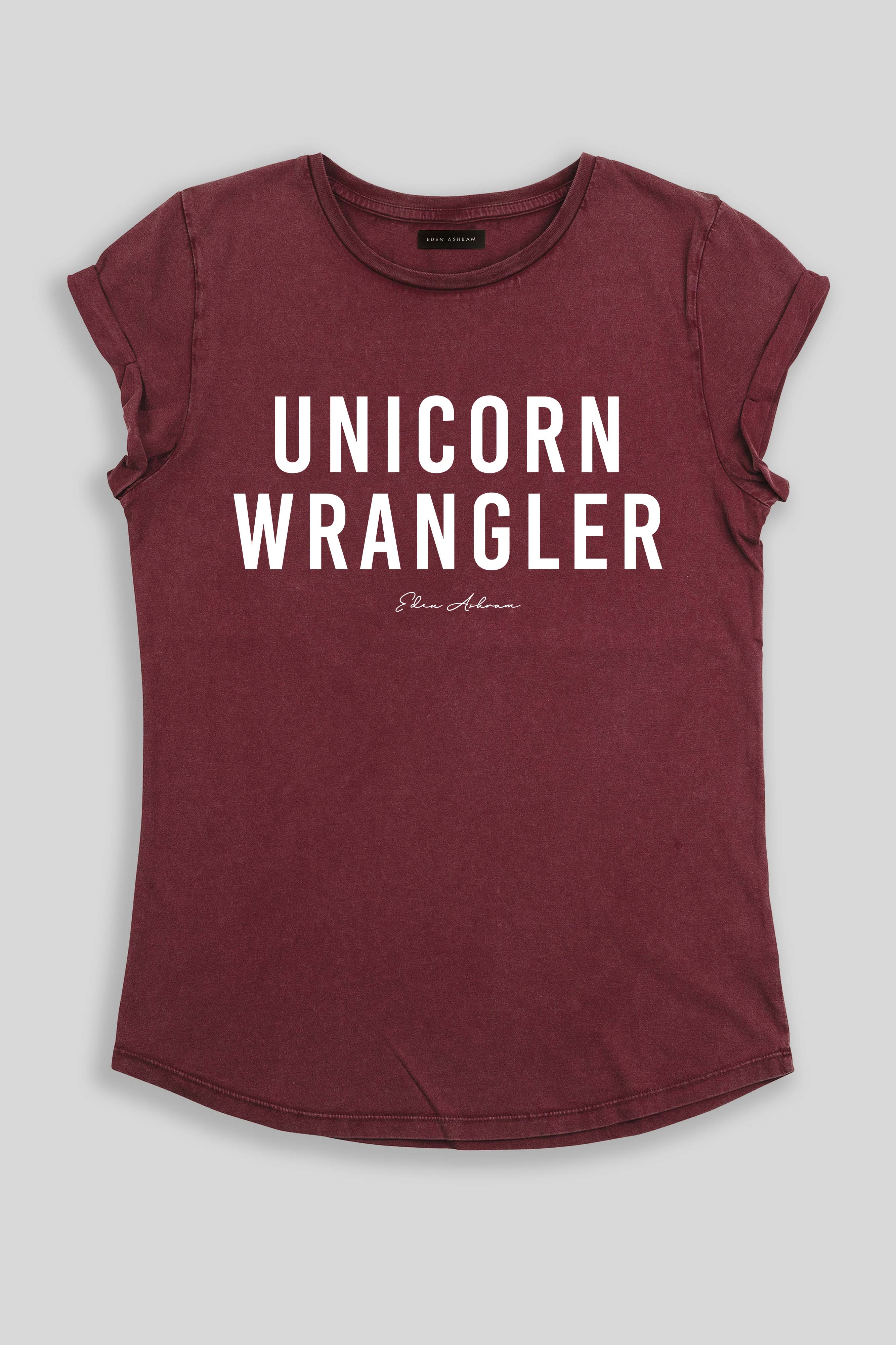 Eden Ashram Unicorn Wrangler Premium Rolled Sleeve T-Shirt Stonewash Burgundy