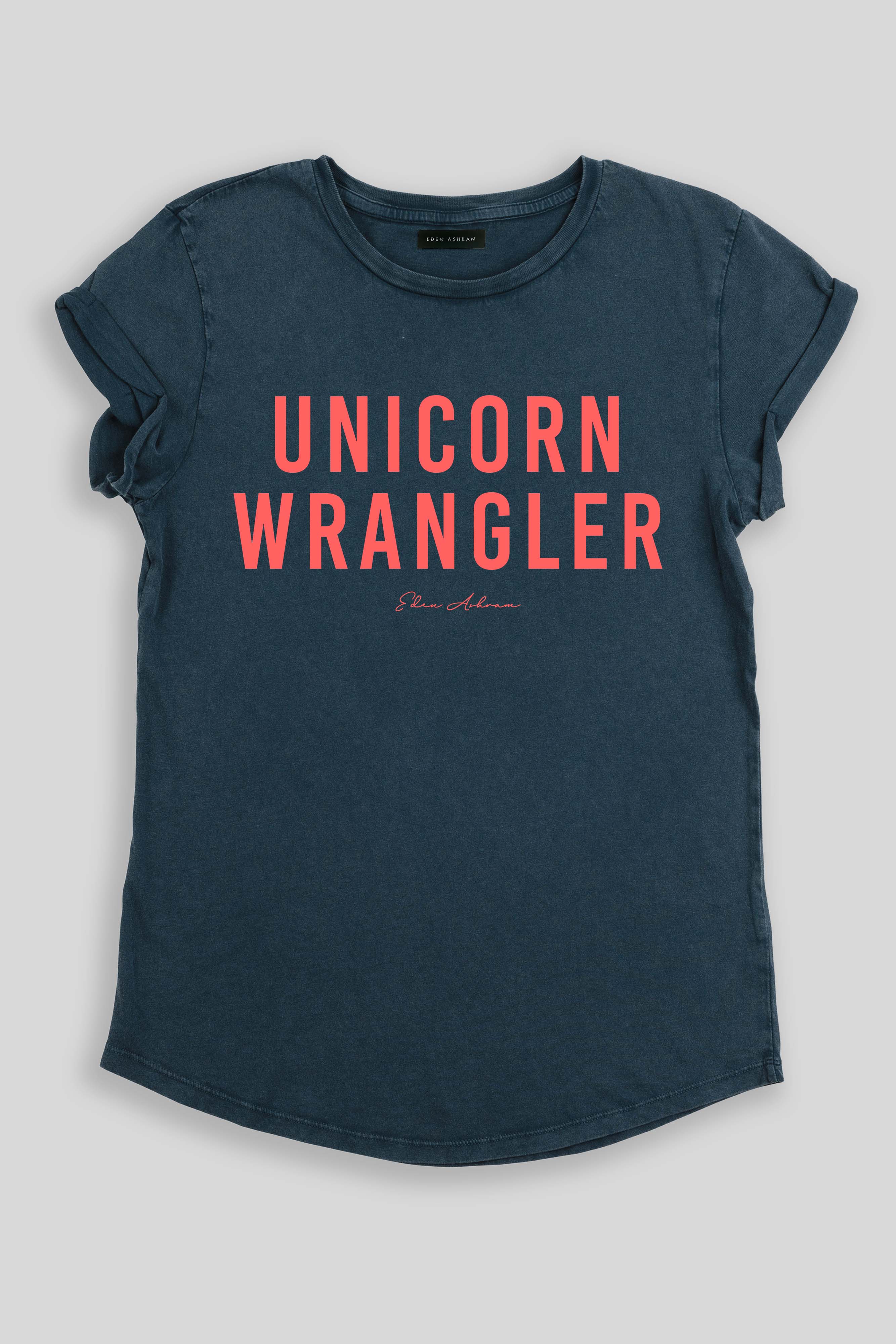 Eden Ashram Unicorn Wrangler Premium Rolled Sleeve T-Shirt Stonewash Denim