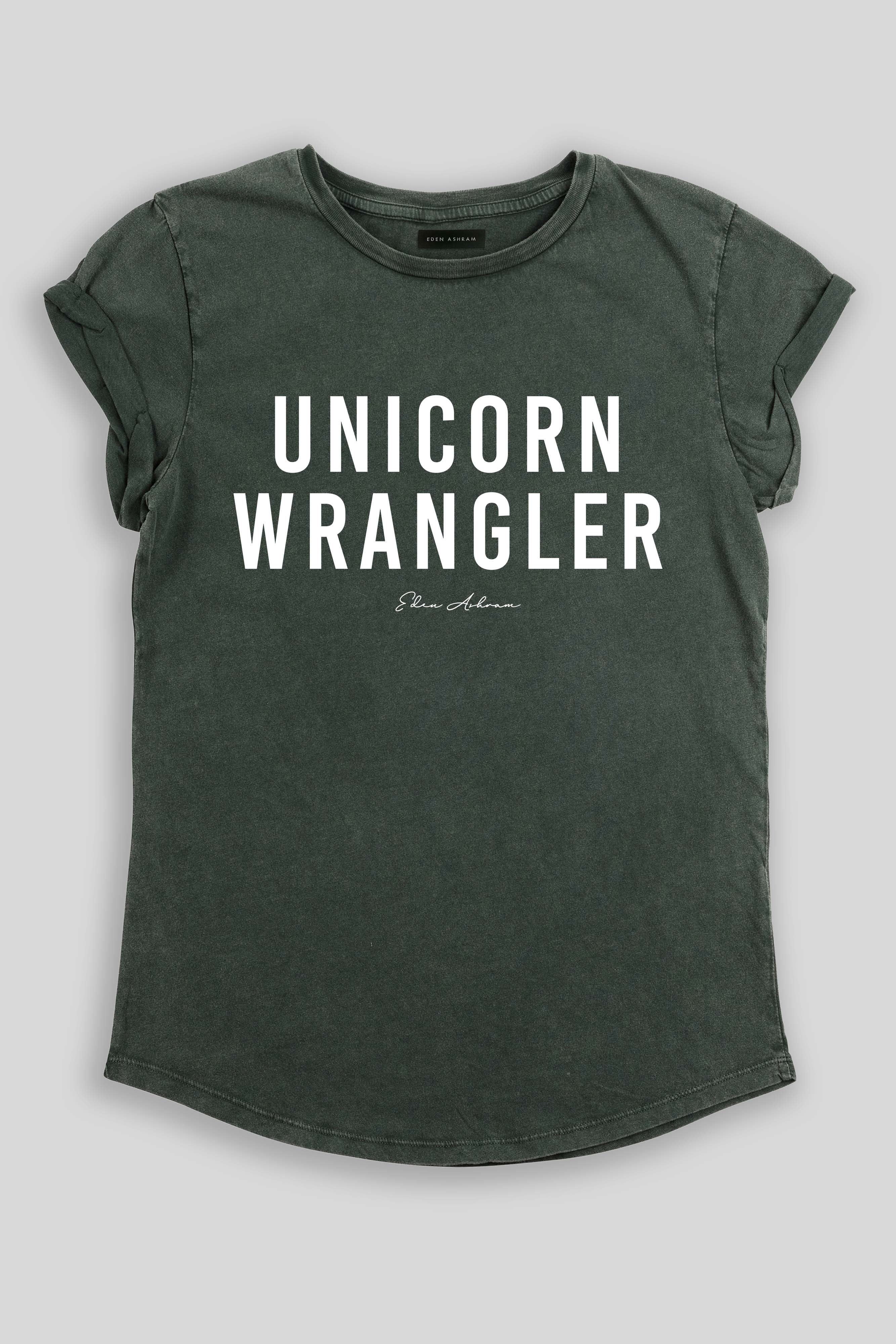 Eden Ashram Unicorn Wrangler Premium Rolled Sleeve T-Shirt Stonewash Green