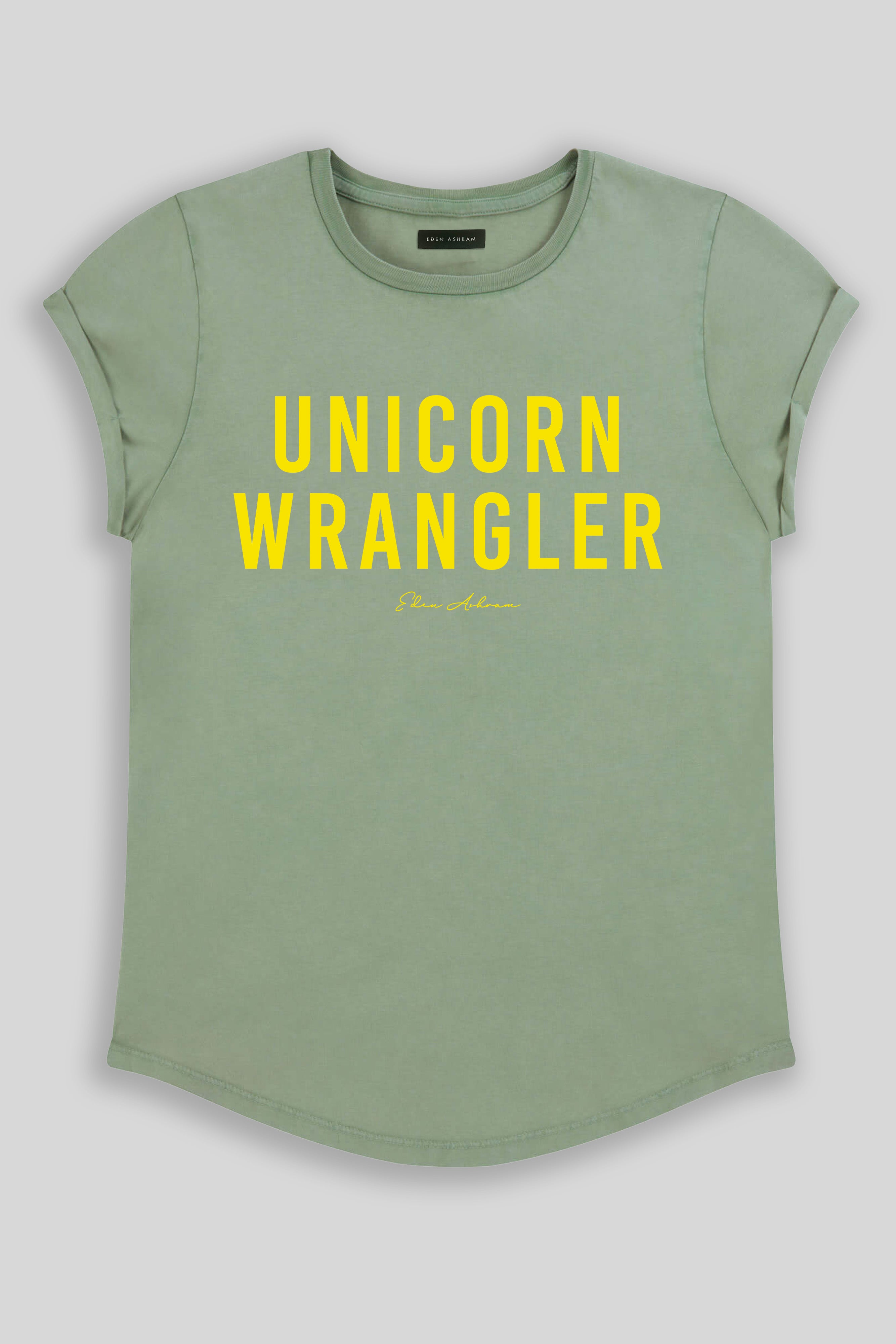 Eden Ashram Unicorn Wrangler Premium Rolled Sleeve T-Shirt Stonewash Sage