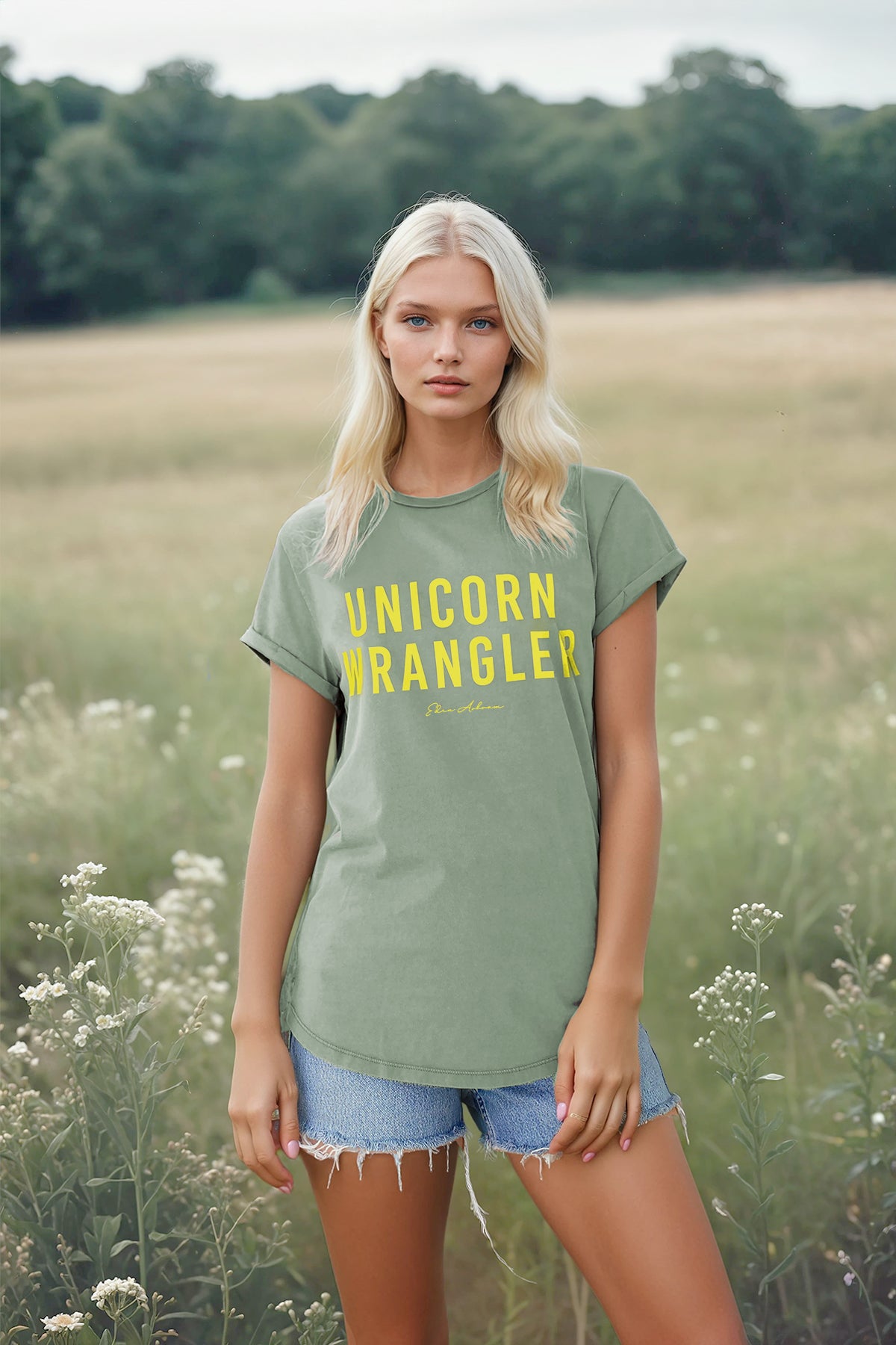 Eden Ashram Unicorn Wrangler Premium Rolled Sleeve T-Shirt