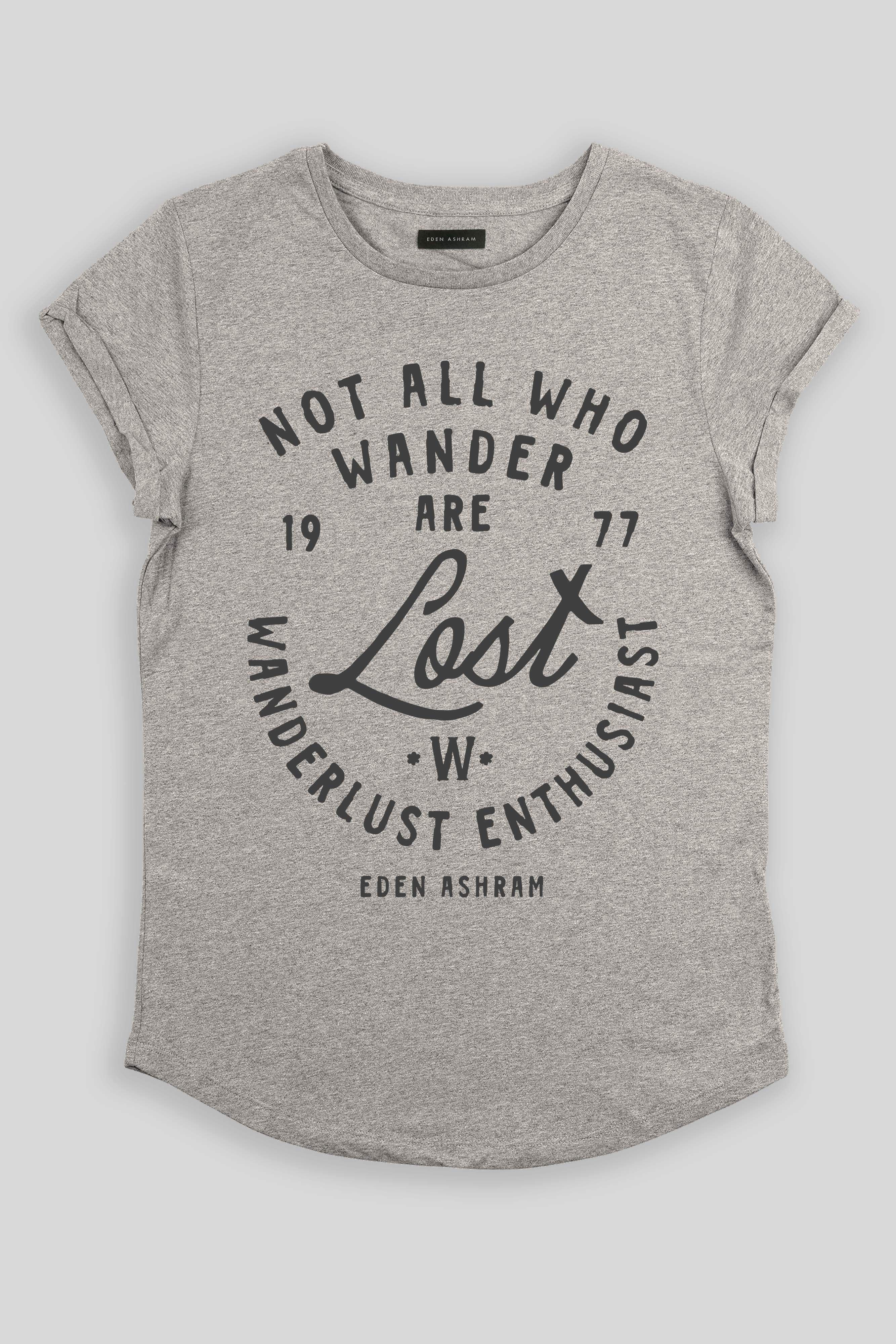 Eden Ashram Not All Who Wander Are Lost Premium Rolled Sleeve T-Shirt Heather Grey