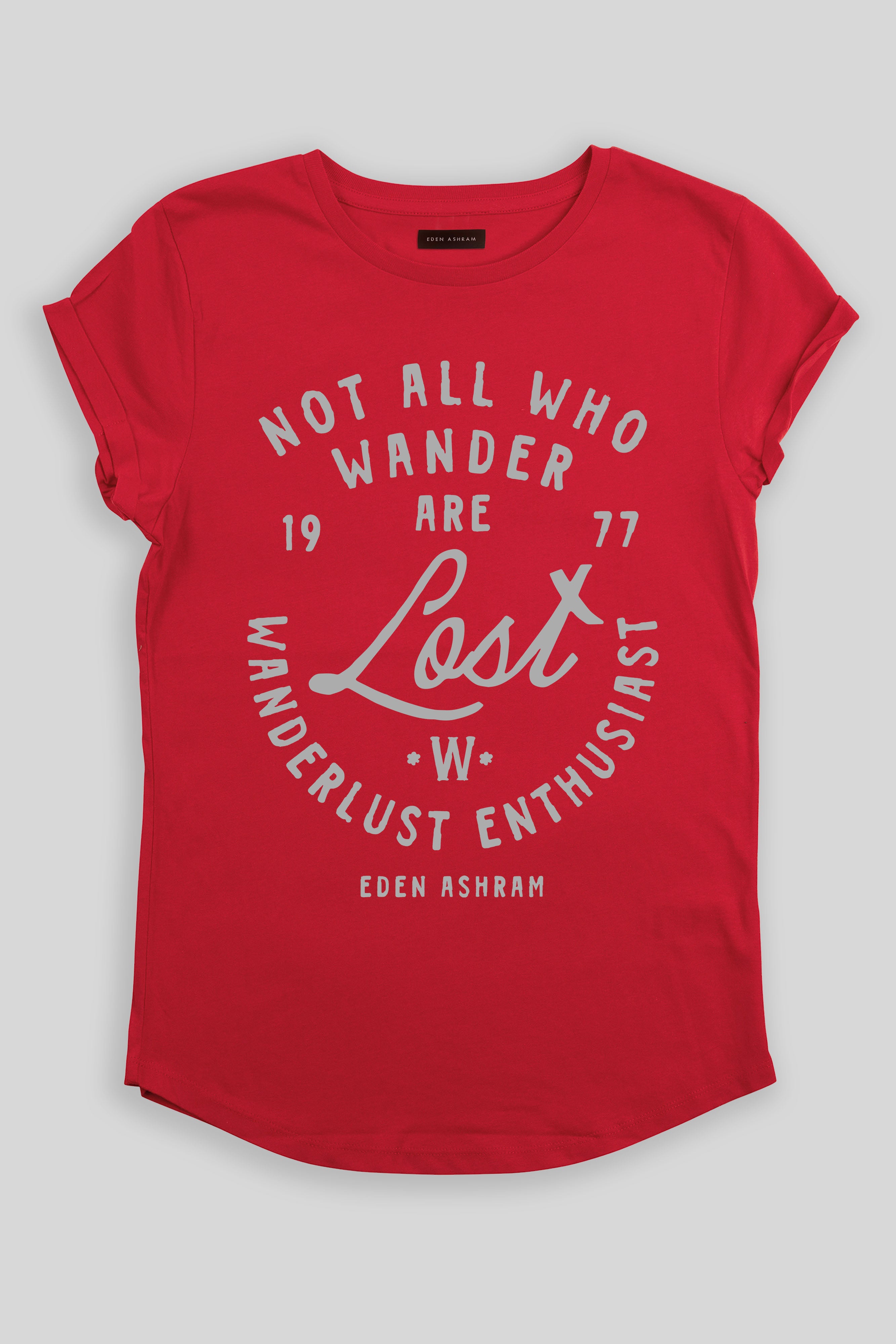 Eden Ashram Not All Who Wander Are Lost Premium Rolled Sleeve T-Shirt Red