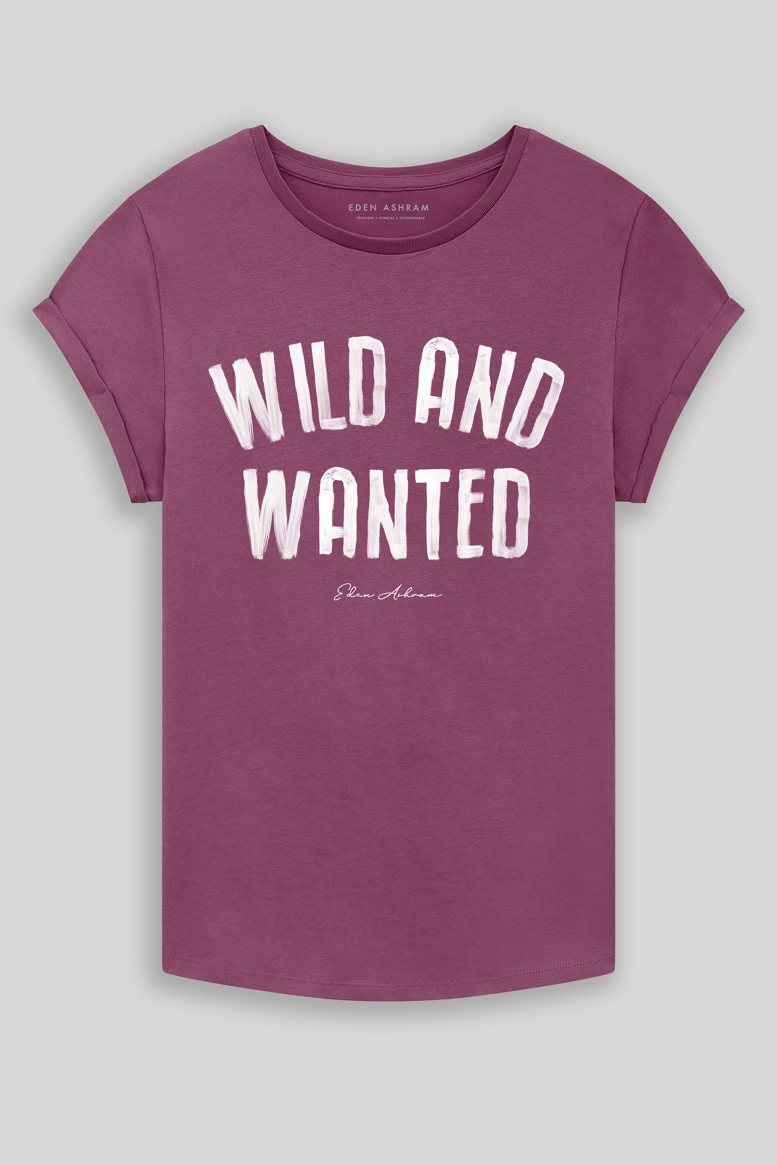 Eden Ashram Wild And Wanted Premium Rolled Sleeve T-Shirt Faded Burgundy