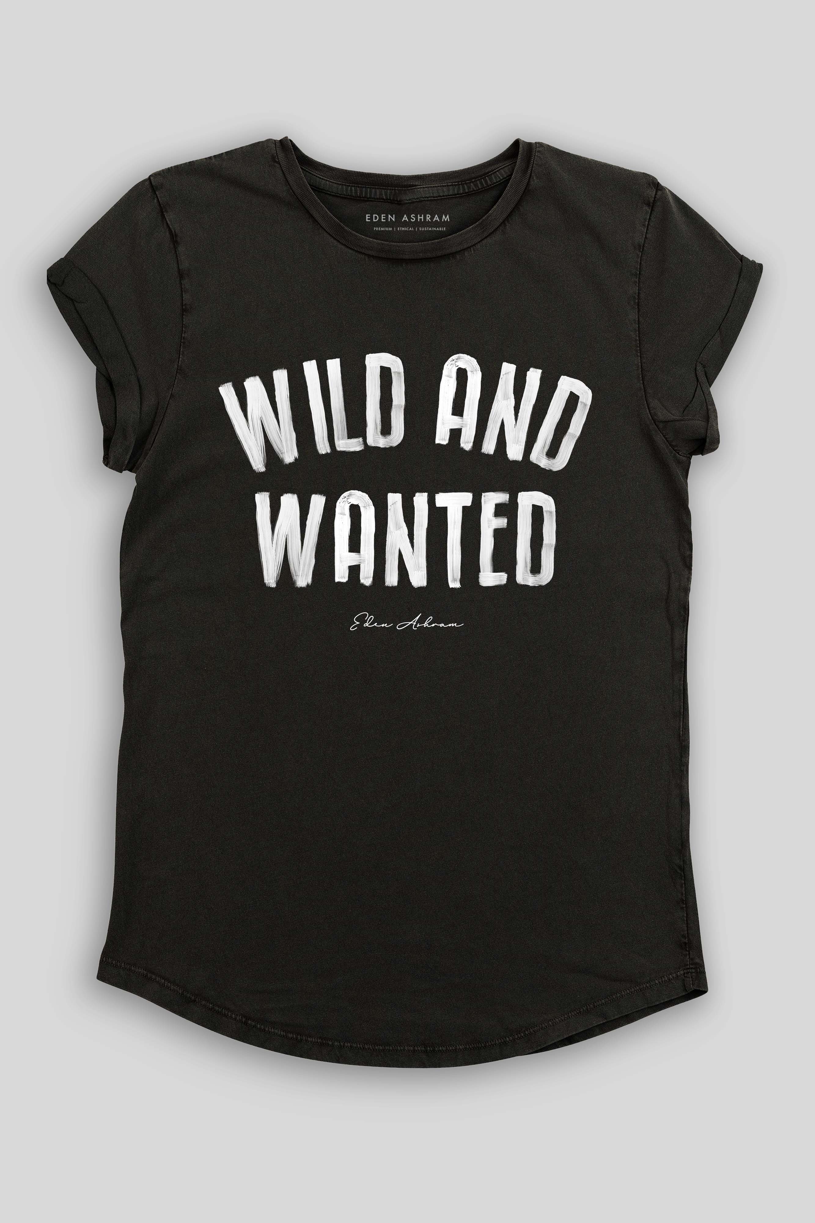 Eden Ashram Wild And Wanted Premium Rolled Sleeve T-Shirt Stonewash Black