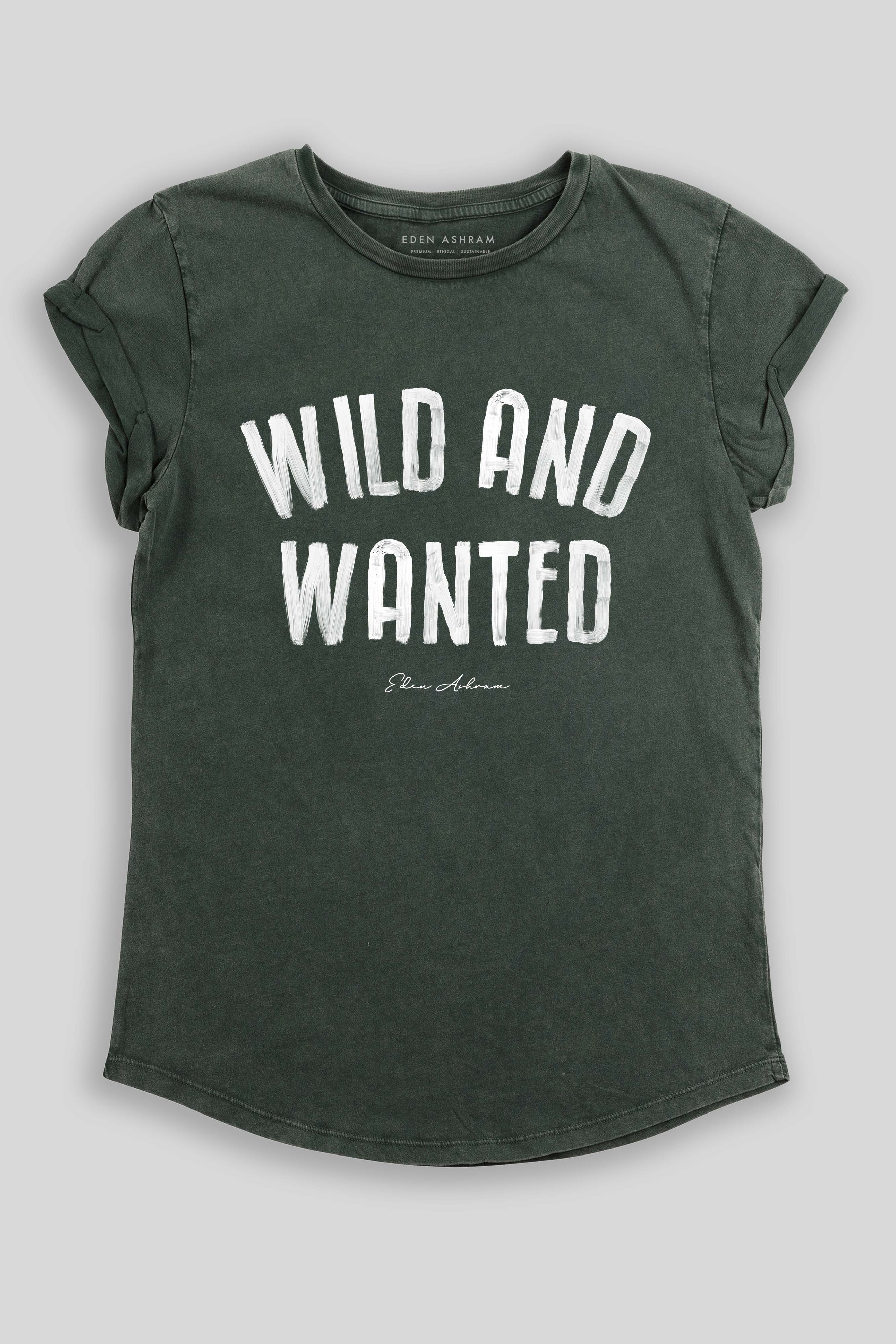 Eden Ashram Wild And Wanted Premium Rolled Sleeve T-Shirt Stonewash Green
