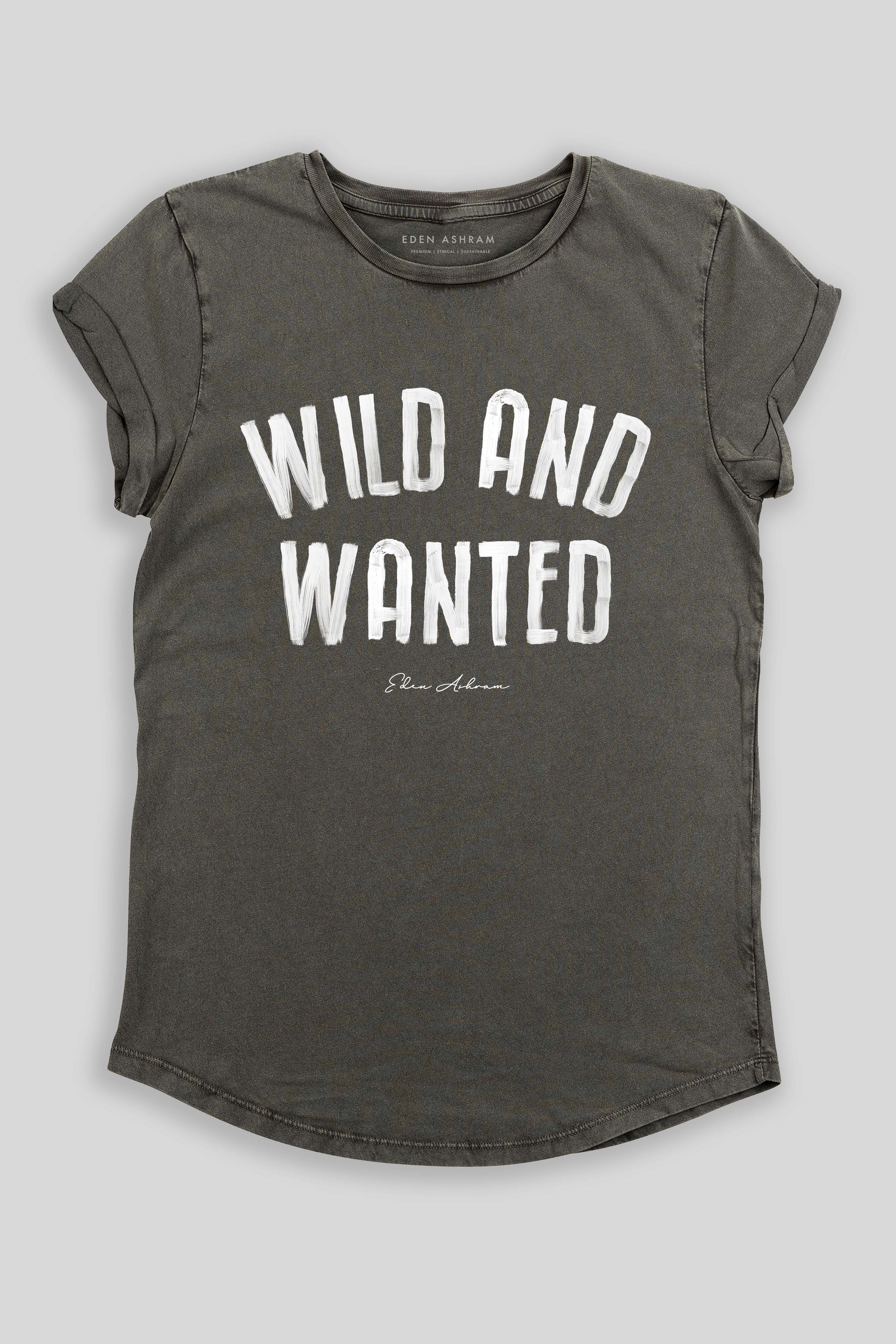 Eden Ashram Wild And Wanted Premium Rolled Sleeve T-Shirt Stonewash Grey