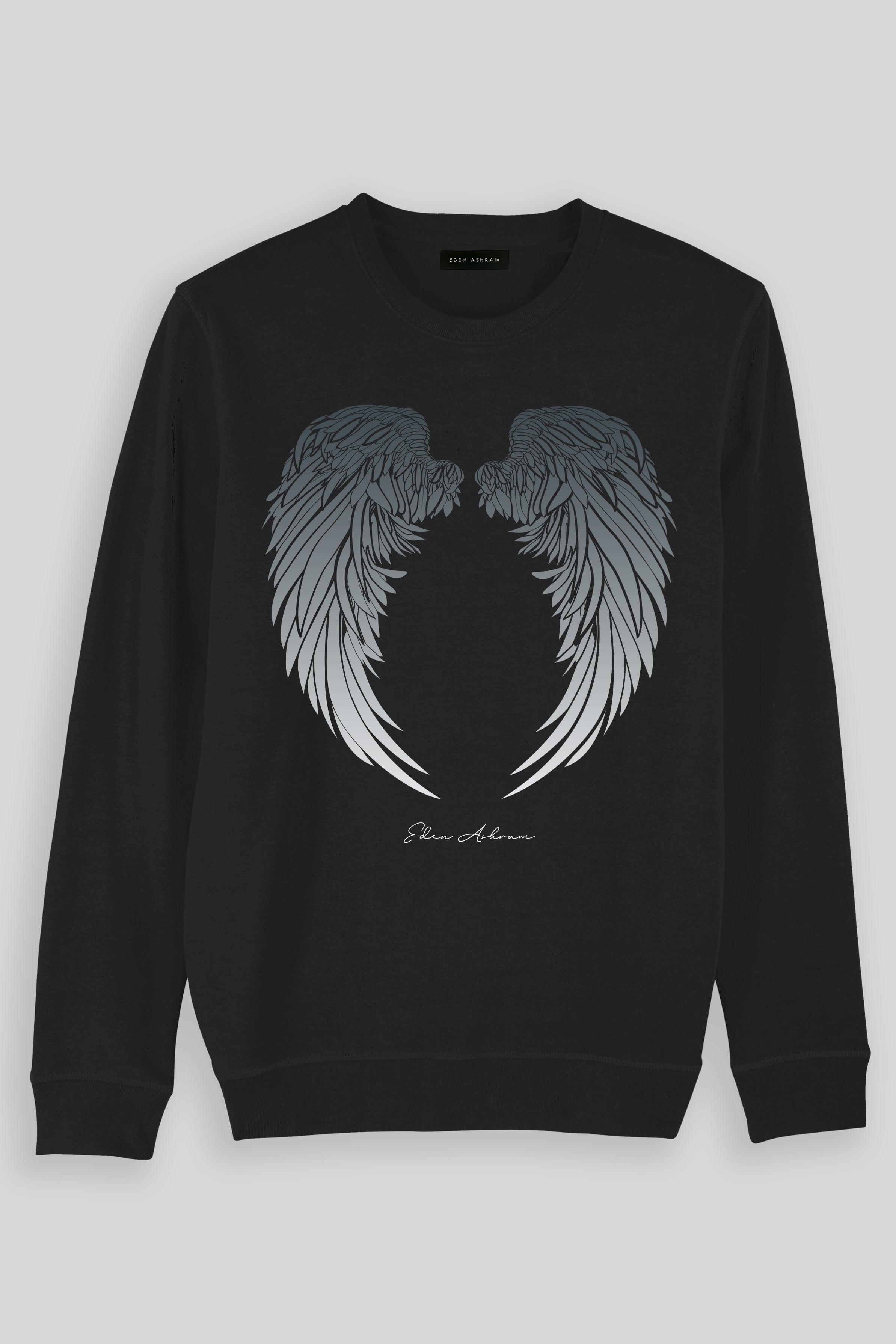 Eden Ashram Angel Wings Premium Crew Neck Sweatshirt Vintage Black