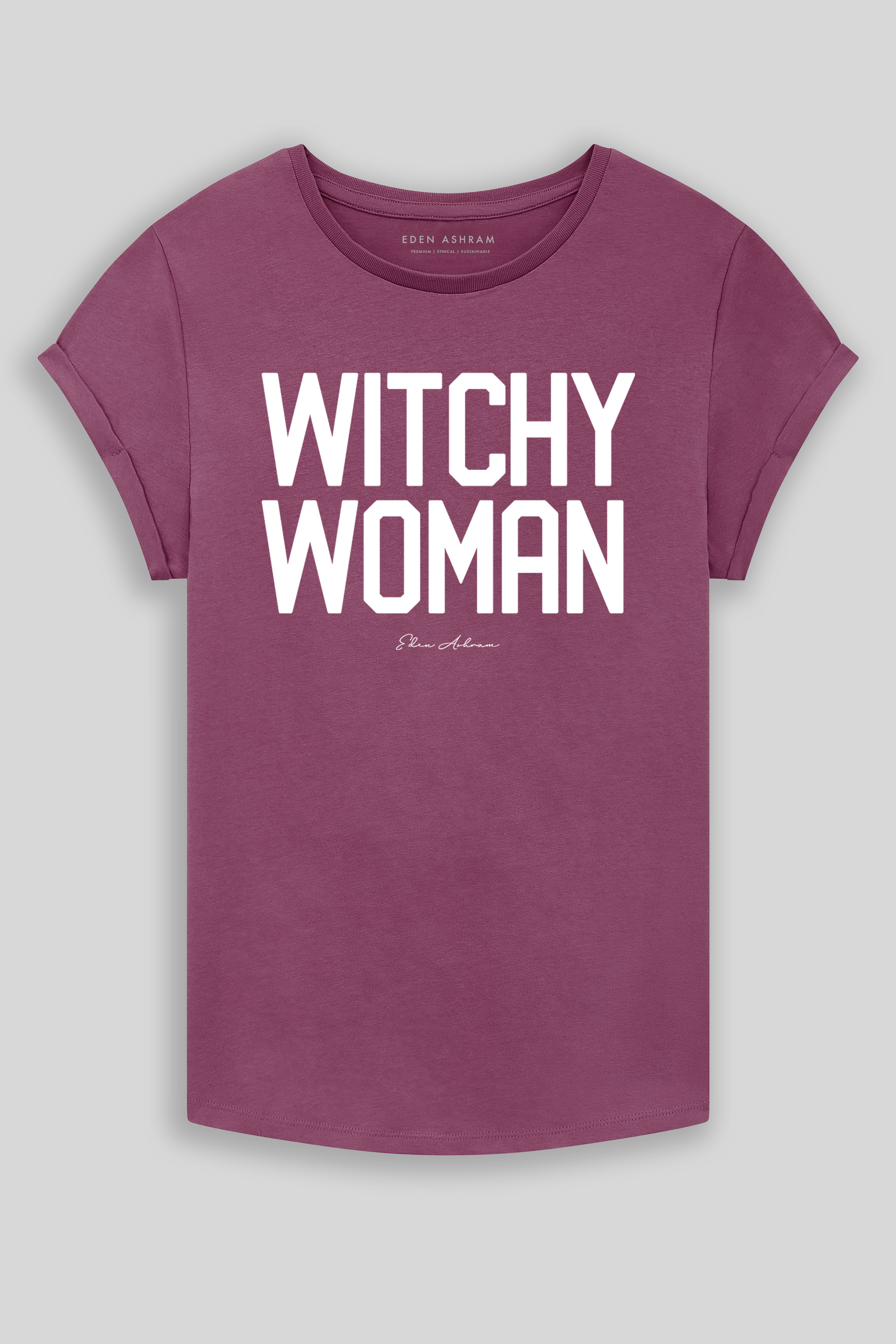 Eden Ashram Witchy Woman Rolled Sleeve T-Shirt Faded Burgundy