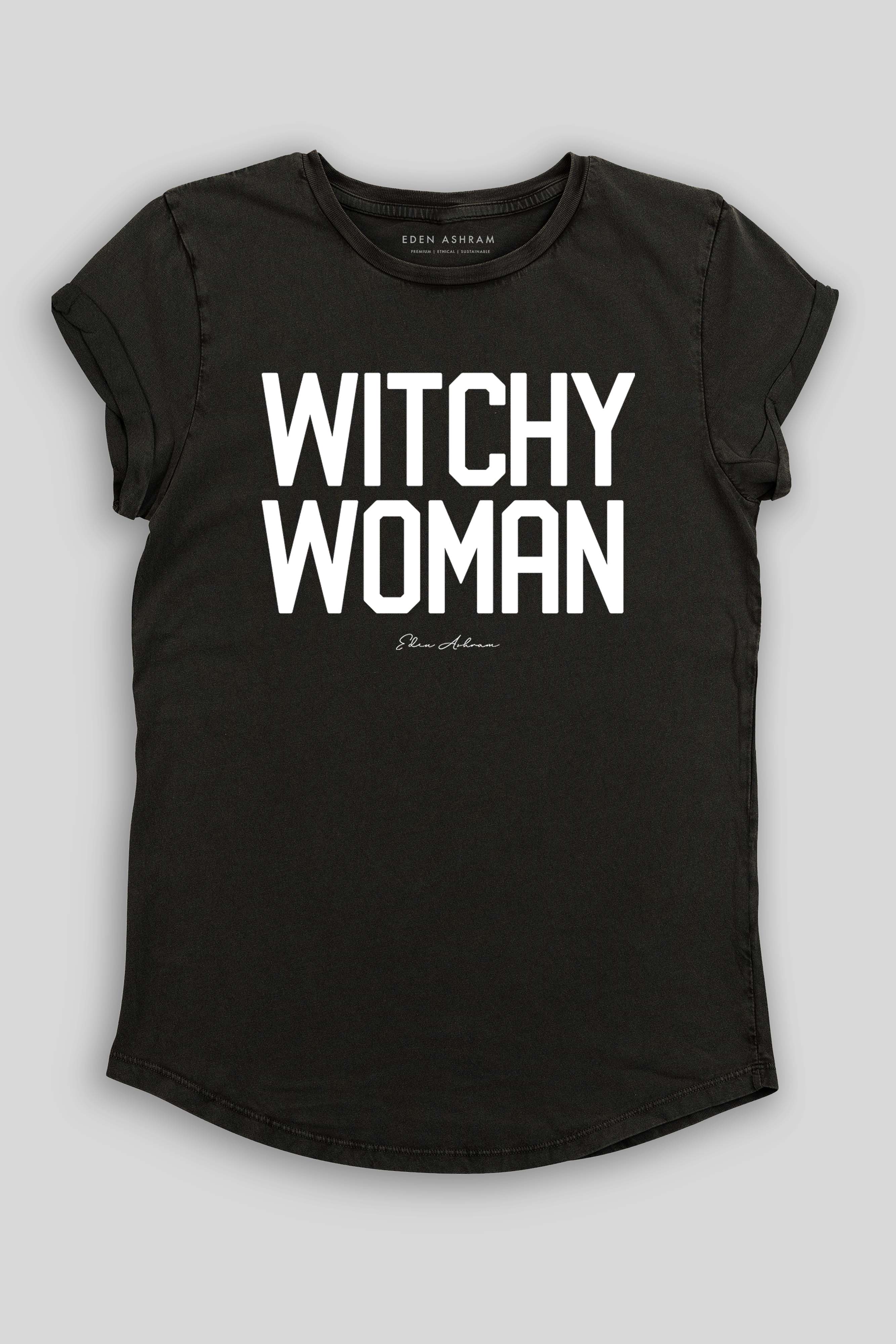 Eden Ashram Witchy Woman Rolled Sleeve T-Shirt Stonewash Black