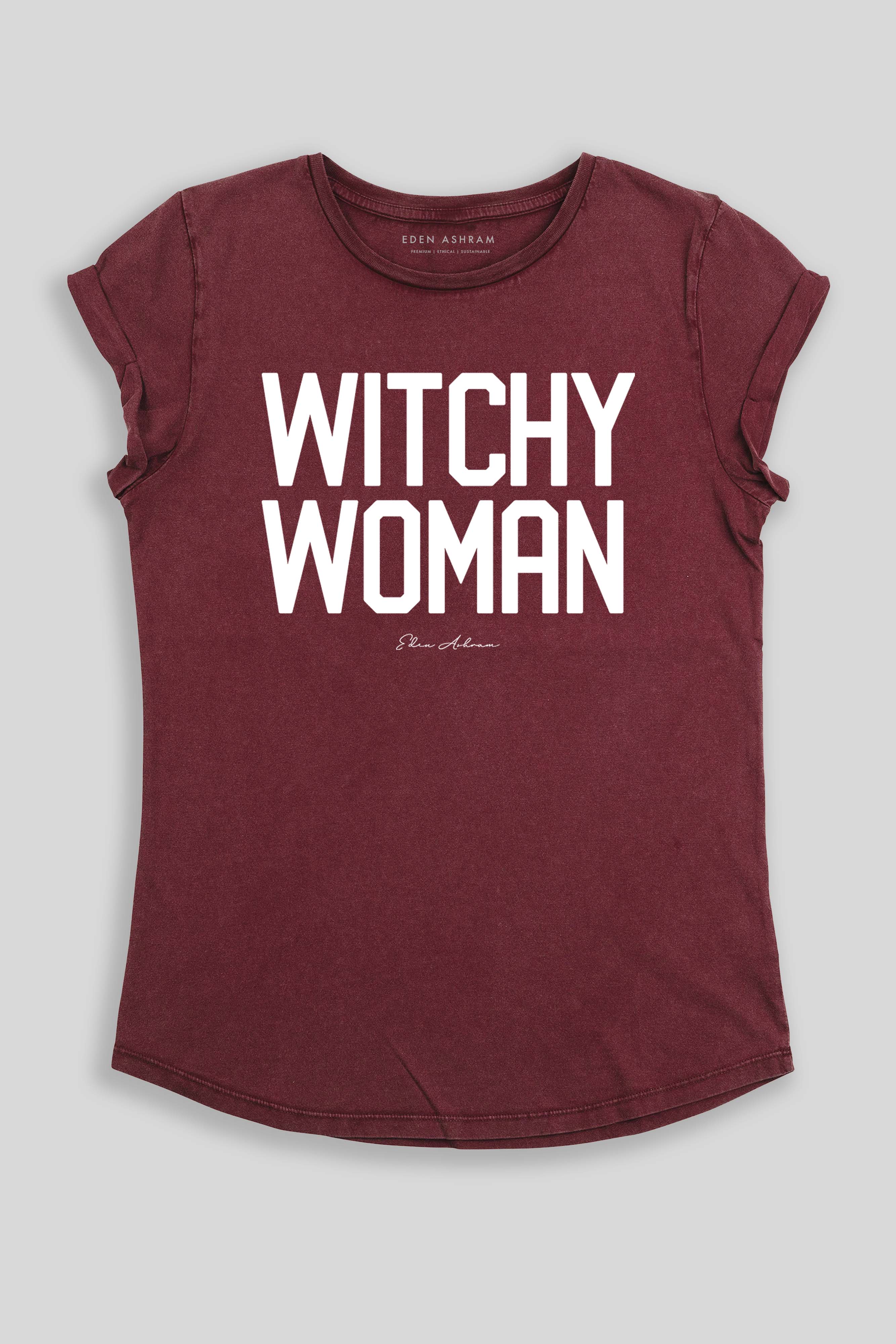 Eden Ashram Witchy Woman Rolled Sleeve T-Shirt Stonewash Burgundy