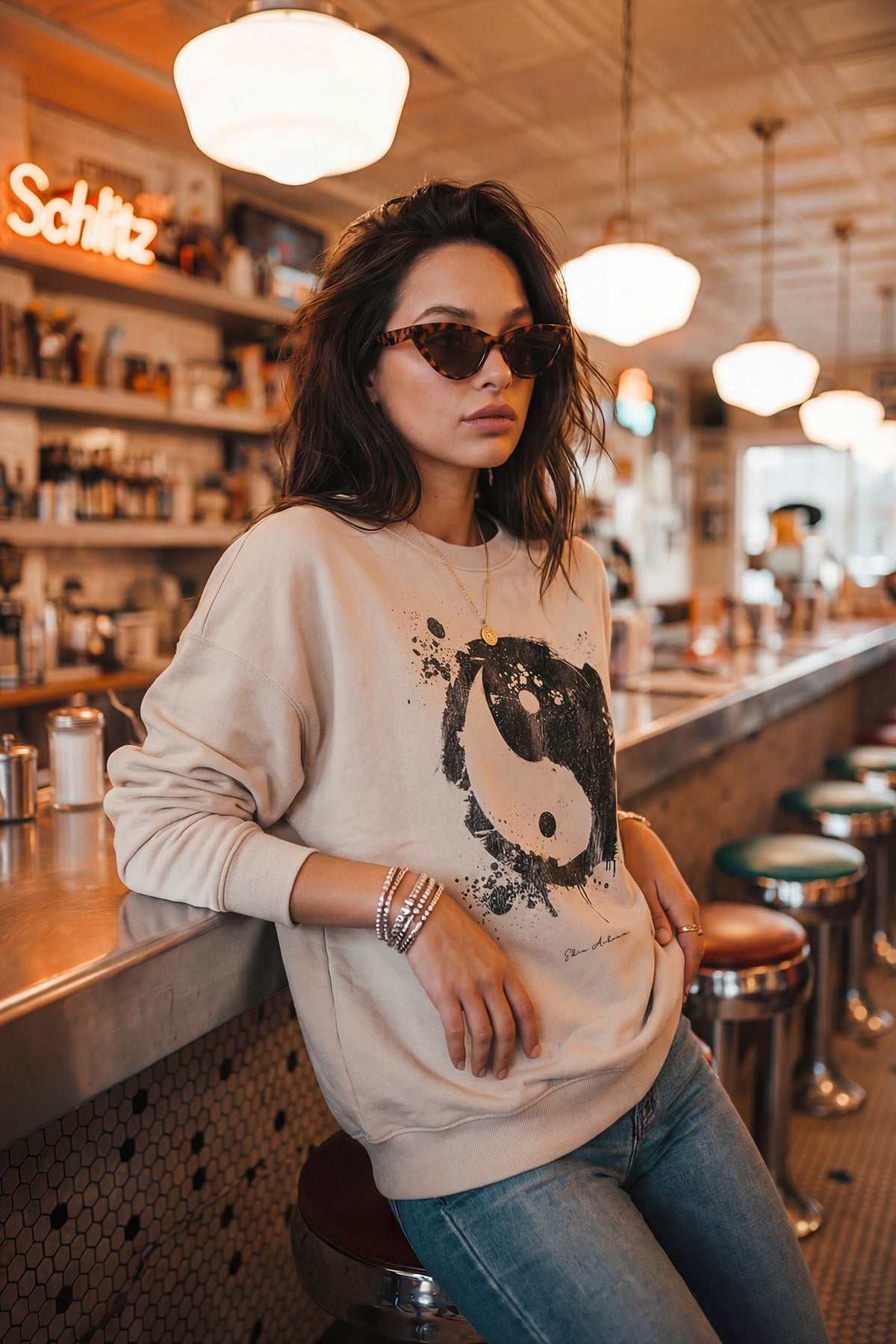 Eden Ashram Yin Yang Premium Faded Sweatshirt