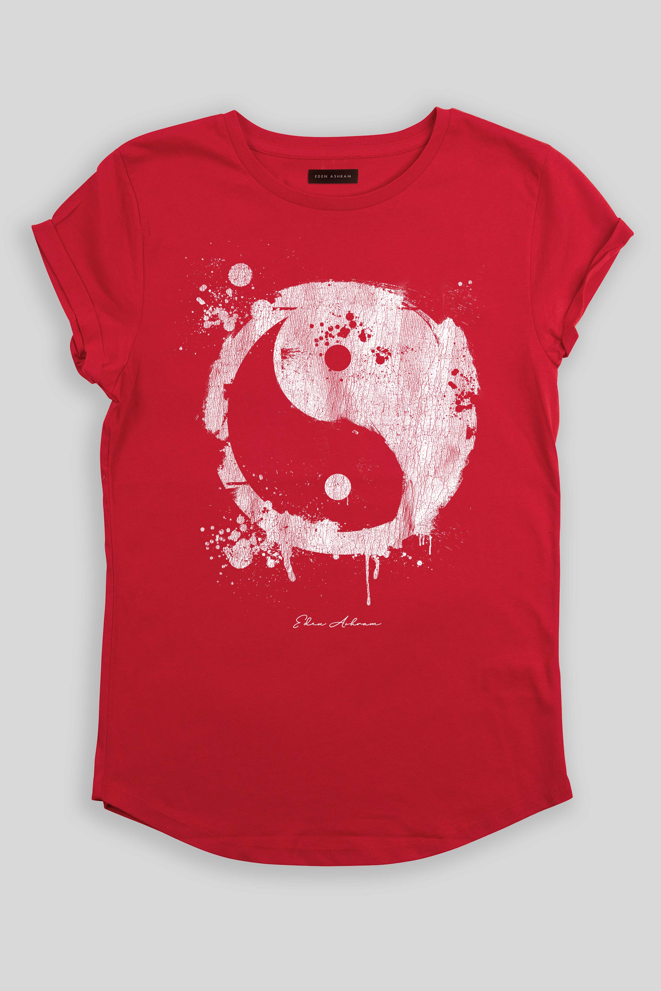 Eden Ashram Graffiti Yin Yang Premium Rolled Sleeve T-Shirt Red