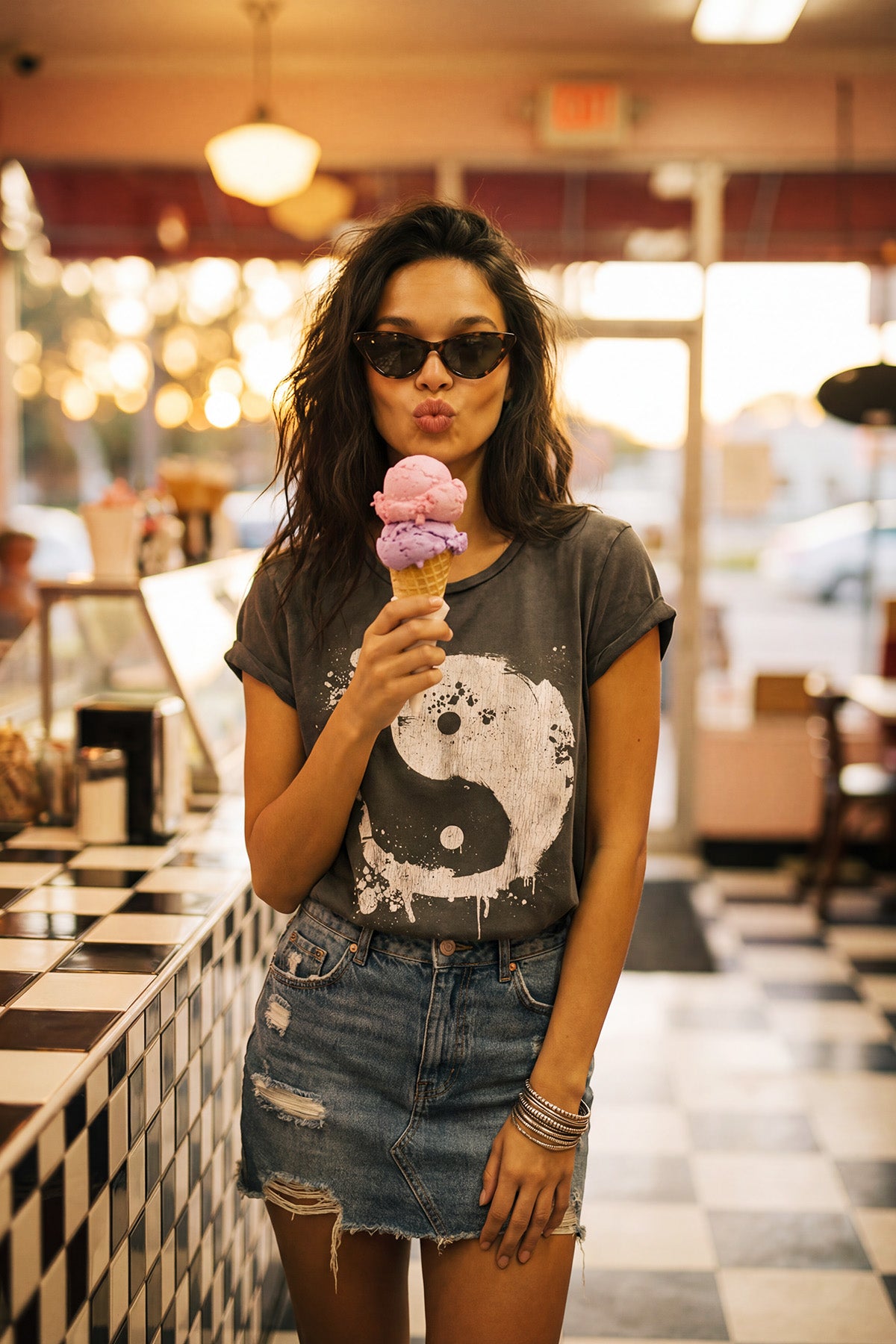 Eden Ashram Graffiti Yin Yang Premium Rolled Sleeve T-Shirt