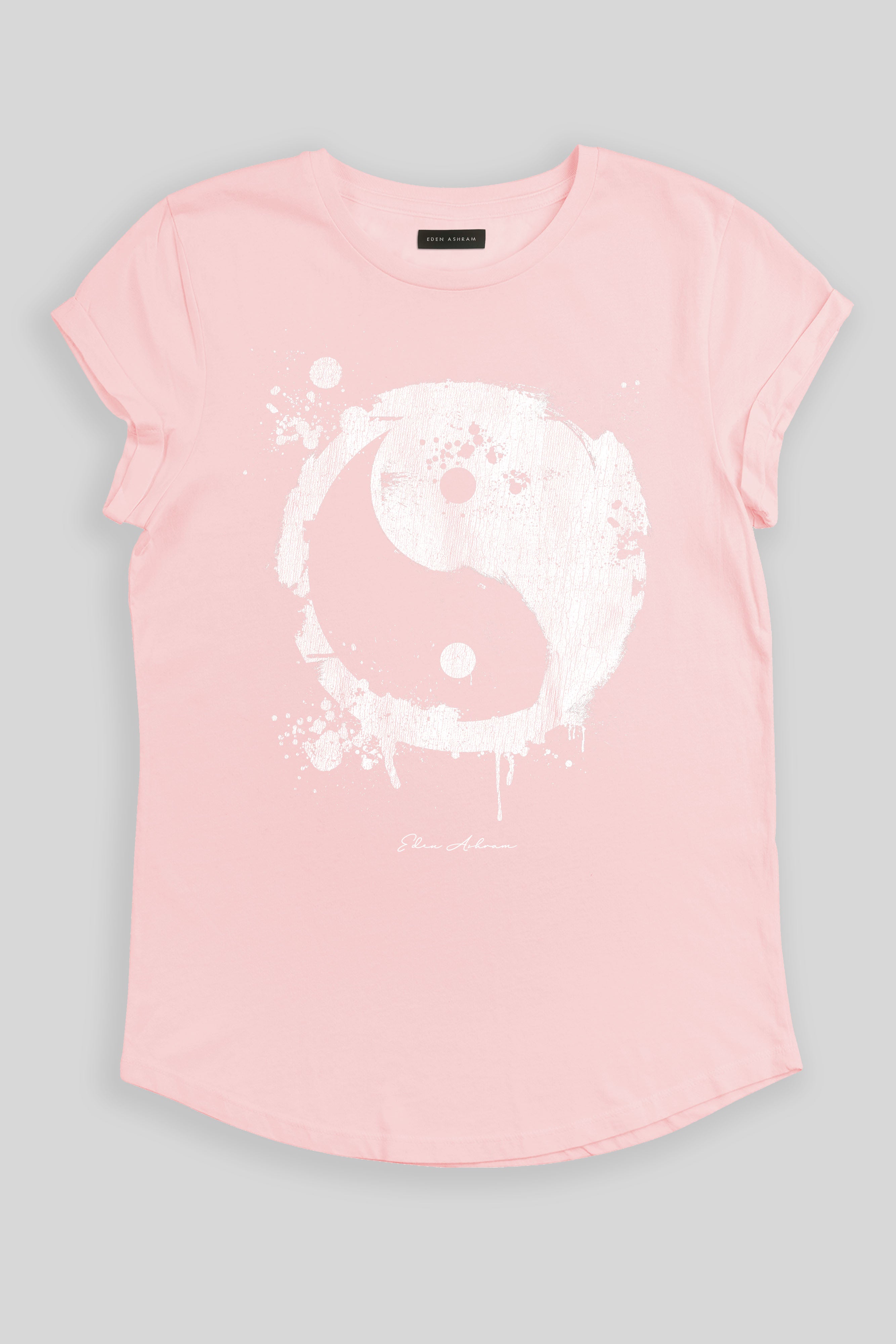 Eden Ashram Graffiti Yin Yang Premium Rolled Sleeve T-Shirt Stonewash Pink