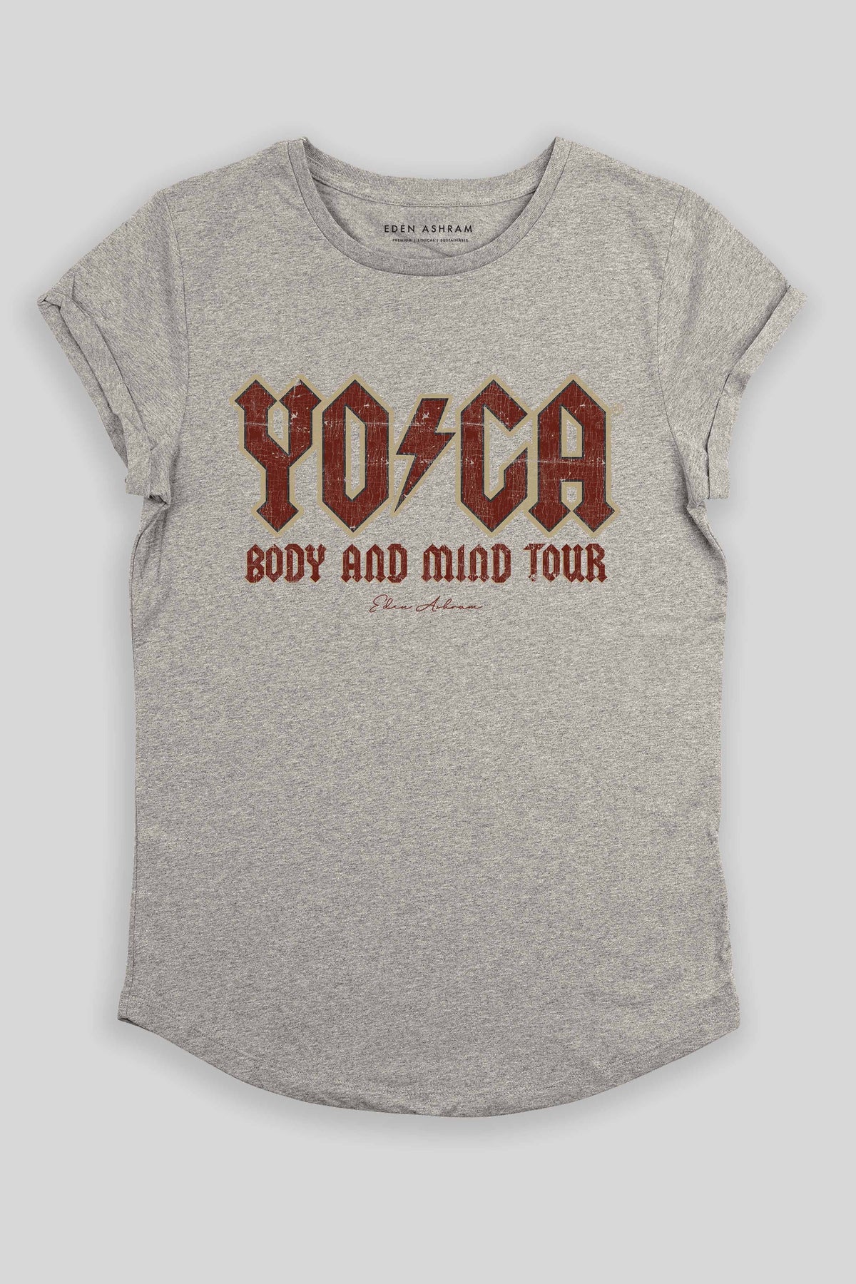 Eden Ashram The Original YOGA Tour Premium Rolled Sleeve T-Shirt Heather Grey
