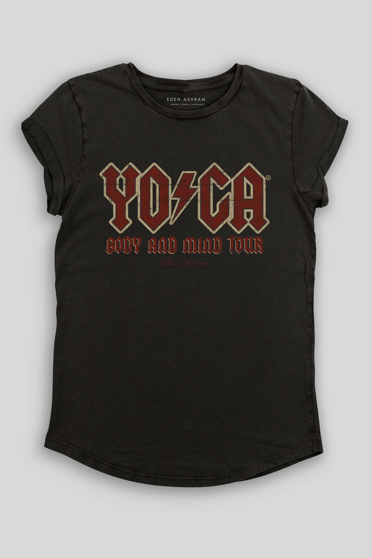 Eden Ashram The Original YOGA Tour Premium Rolled Sleeve T-Shirt Stonewash Black