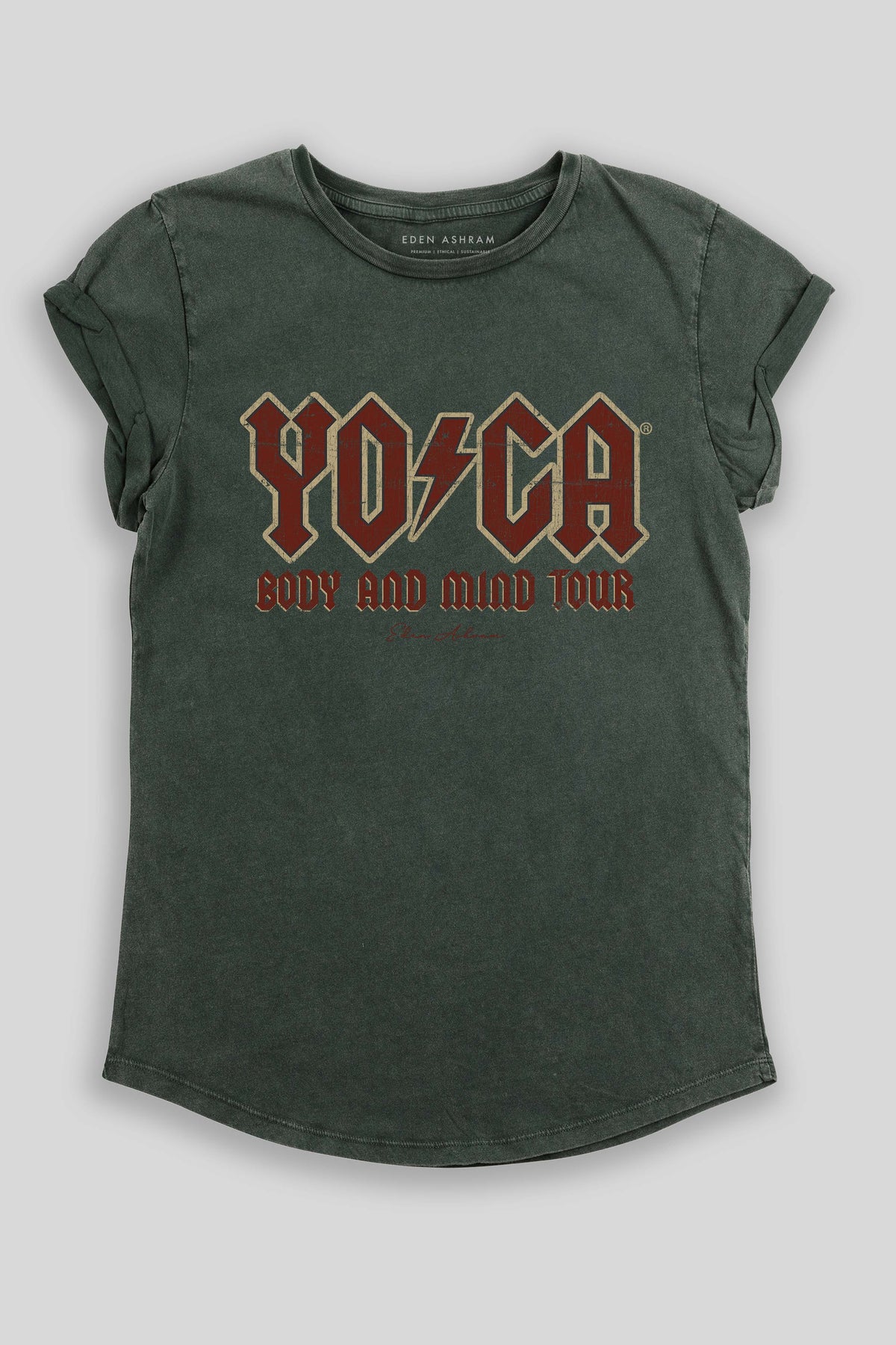 Eden Ashram The Original YOGA Tour Premium Rolled Sleeve T-Shirt Stonewash Green