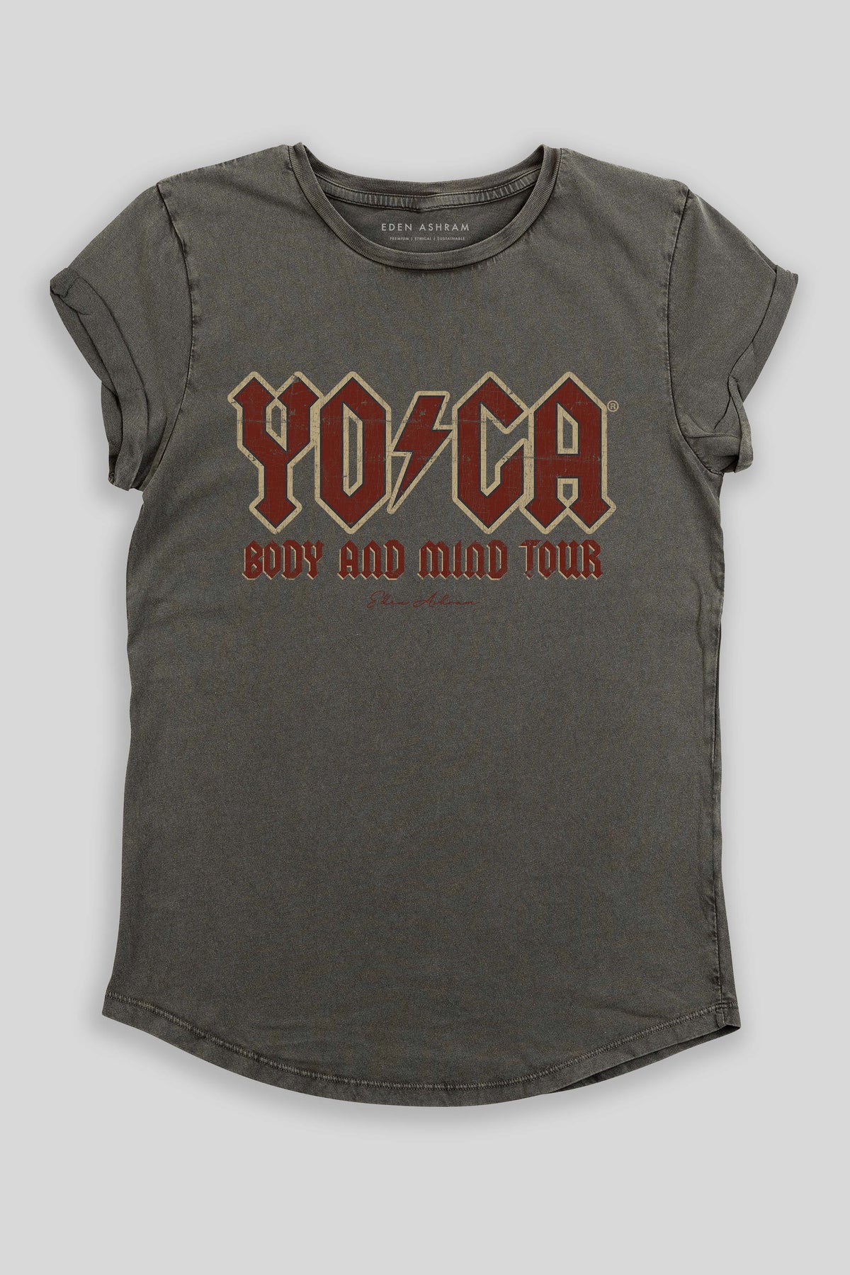 Eden Ashram The Original YOGA Tour Premium Rolled Sleeve T-Shirt Stonewash Grey