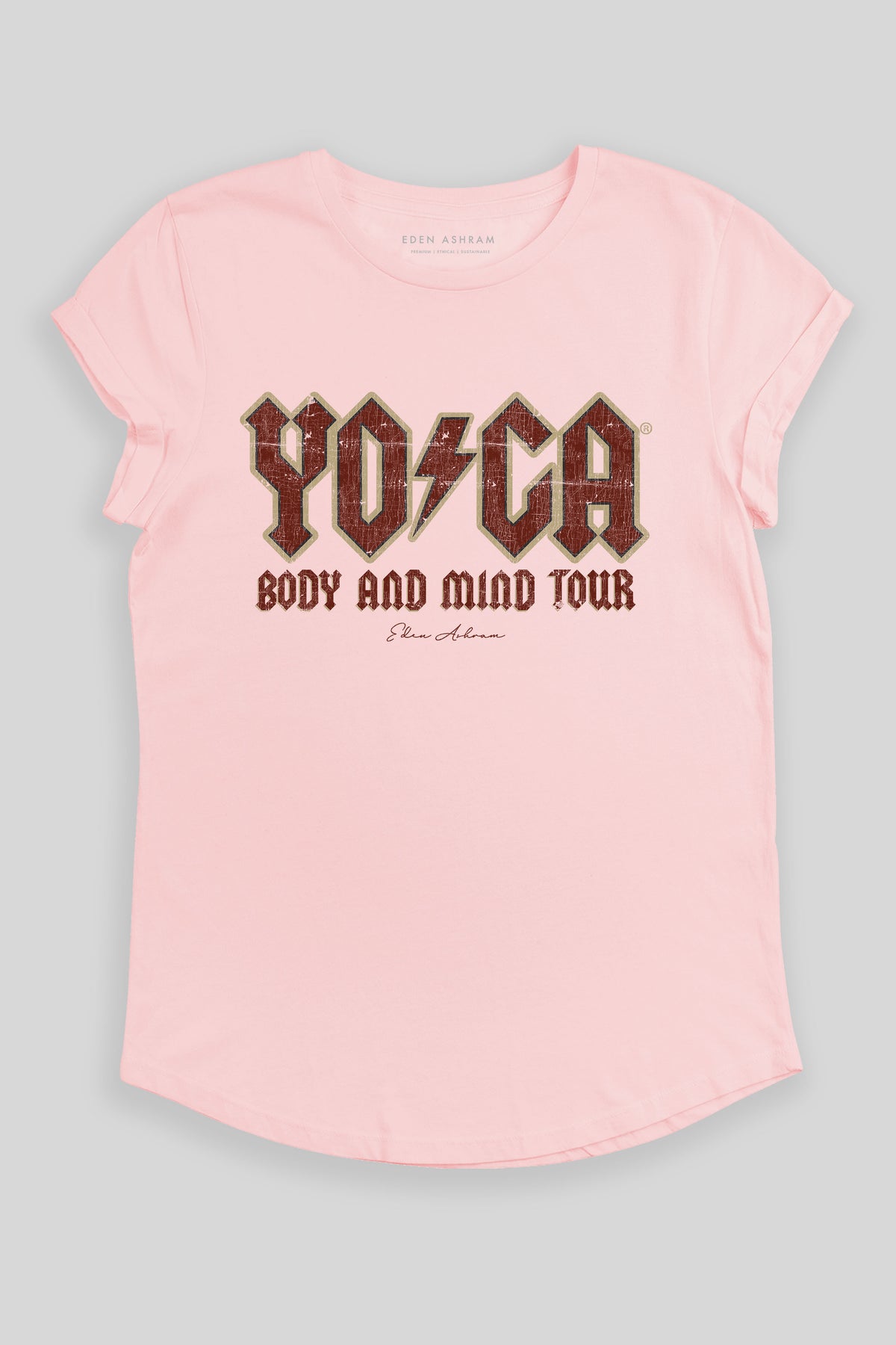 Eden Ashram The Original YOGA Tour Premium Rolled Sleeve T-Shirt Stonewash Pink