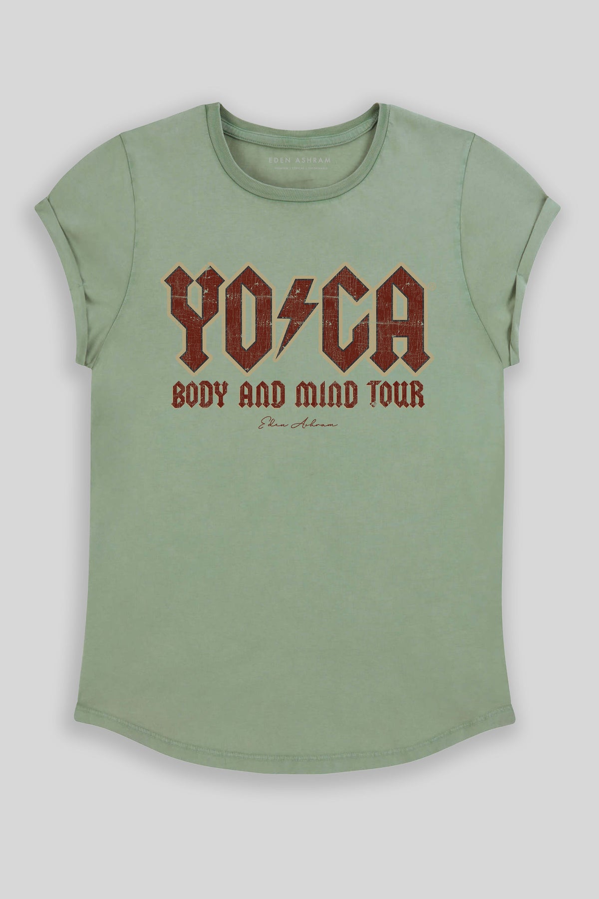 Eden Ashram The Original YOGA Tour Premium Rolled Sleeve T-Shirt Stonewash Sage