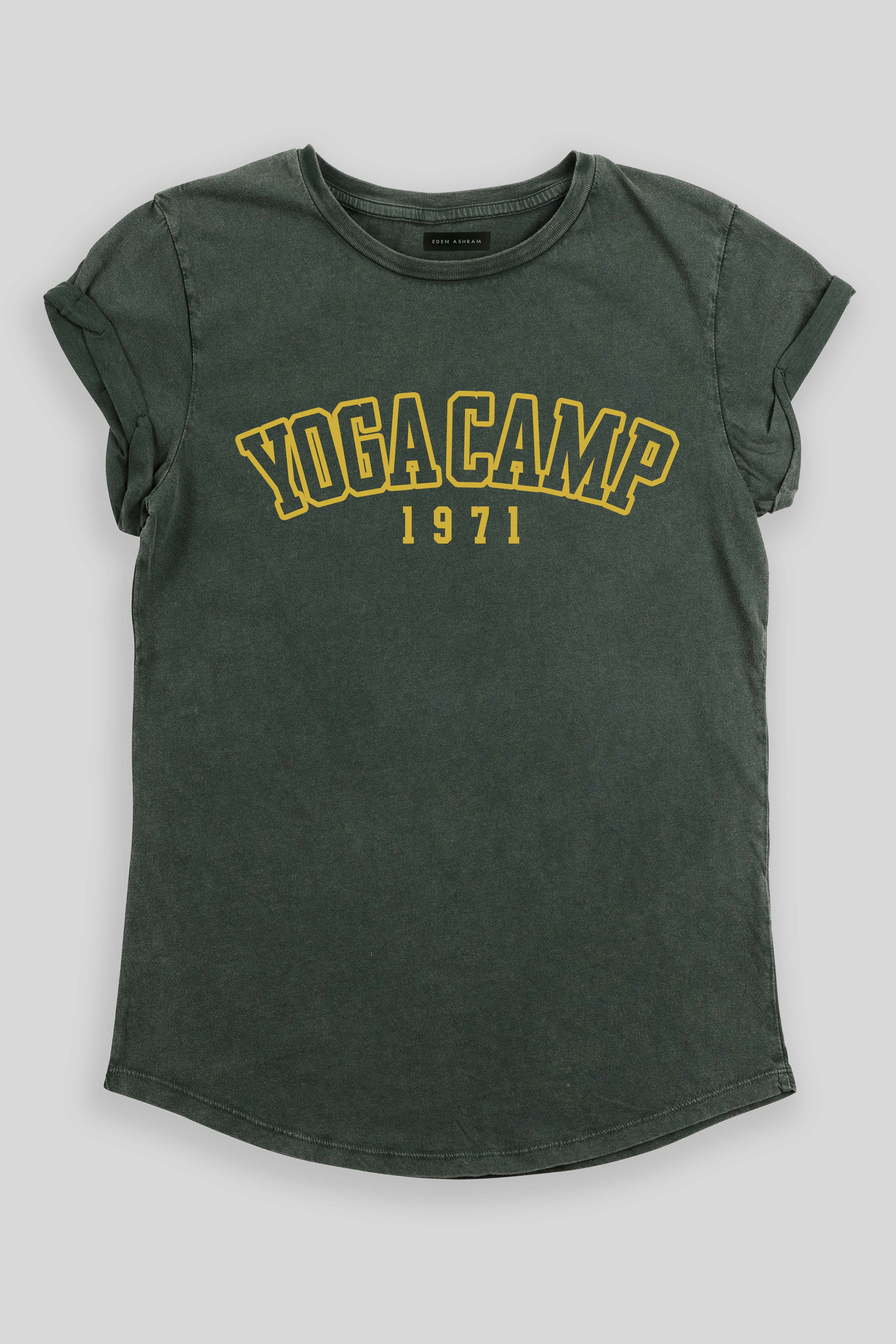 EDEN ASHRAM Yoga Camp 1971 Rolled Sleeve T-Shirt Stonewash Green