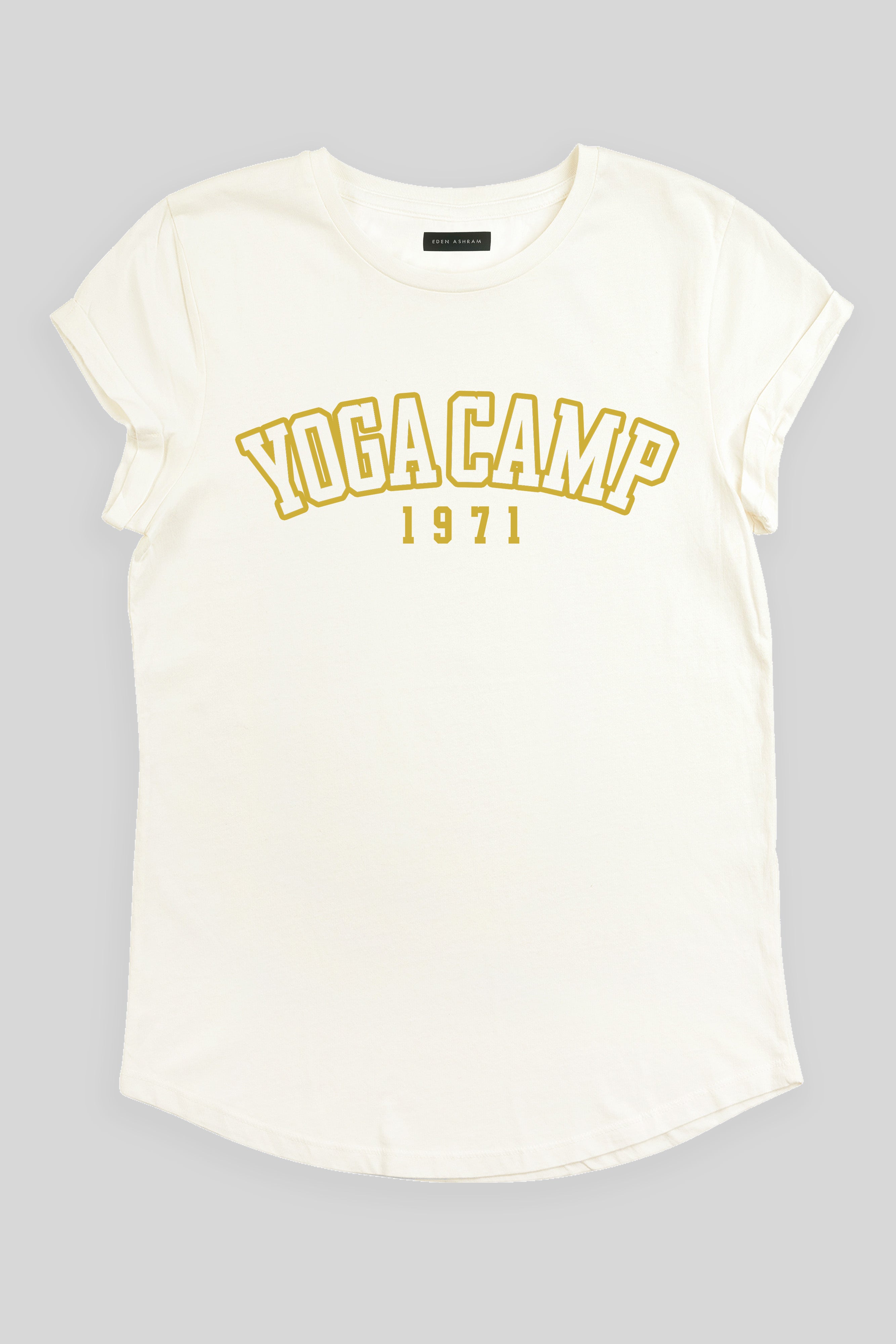 Eden Ashram Yoga Camp 1971 Rolled Sleeve T-Shirt Stonewash White
