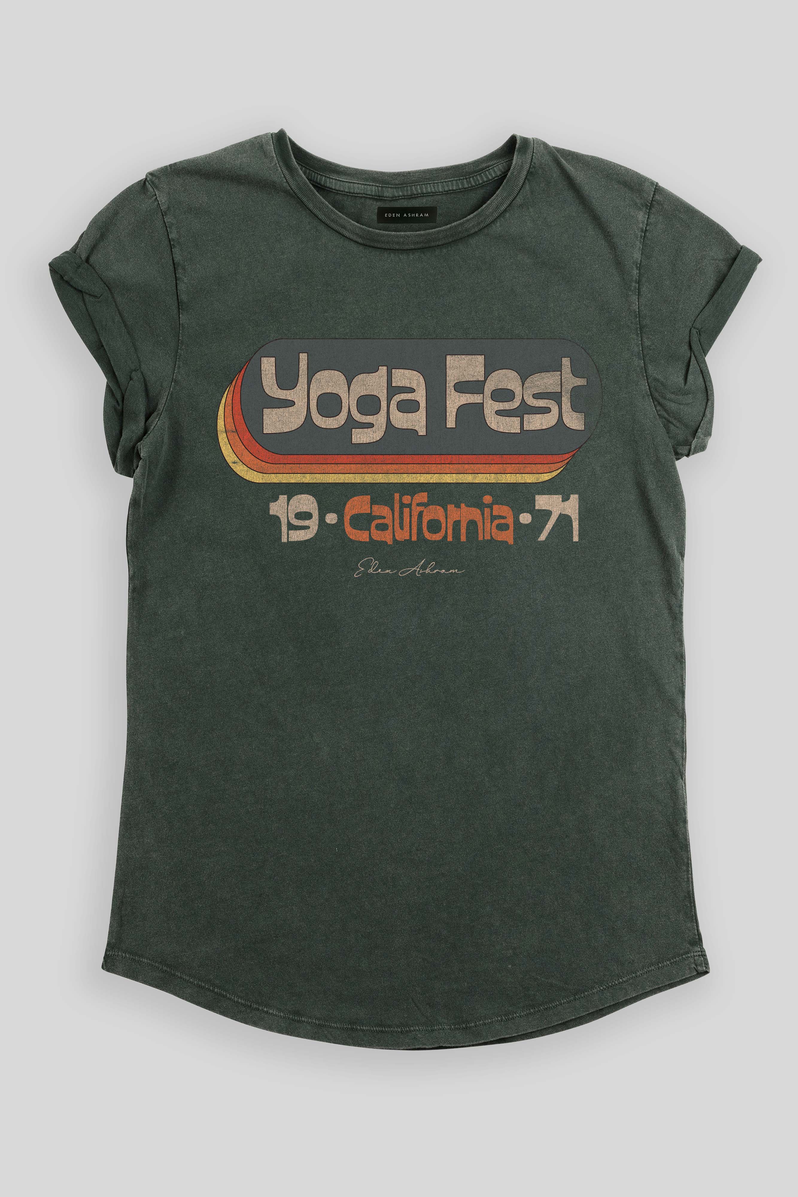 EDEN ASHRAM Yoga Fest Stonewash Rolled Sleeve Tour T-Shirt Stonewash Green