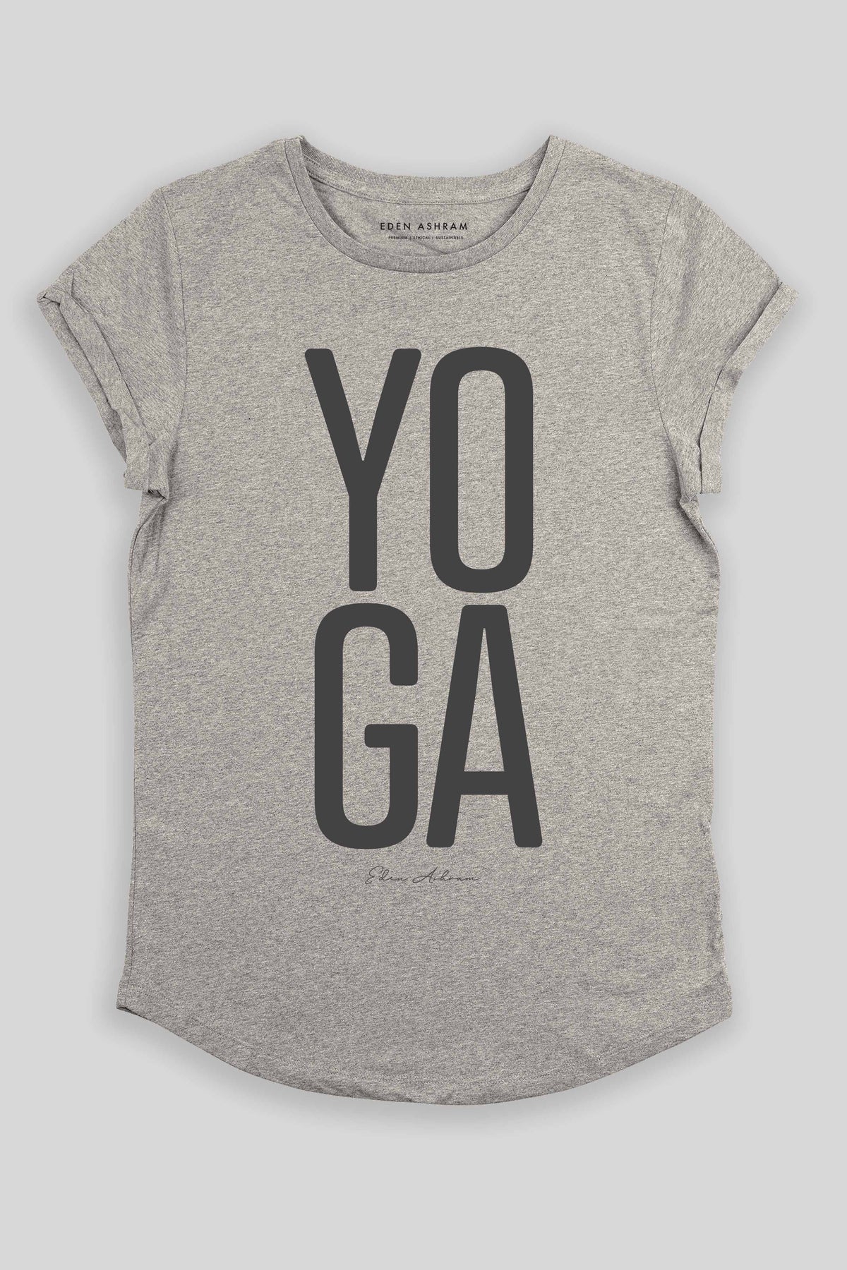 Eden Ashram YOGA Premium Rolled Sleeve T-Shirt Heather Grey