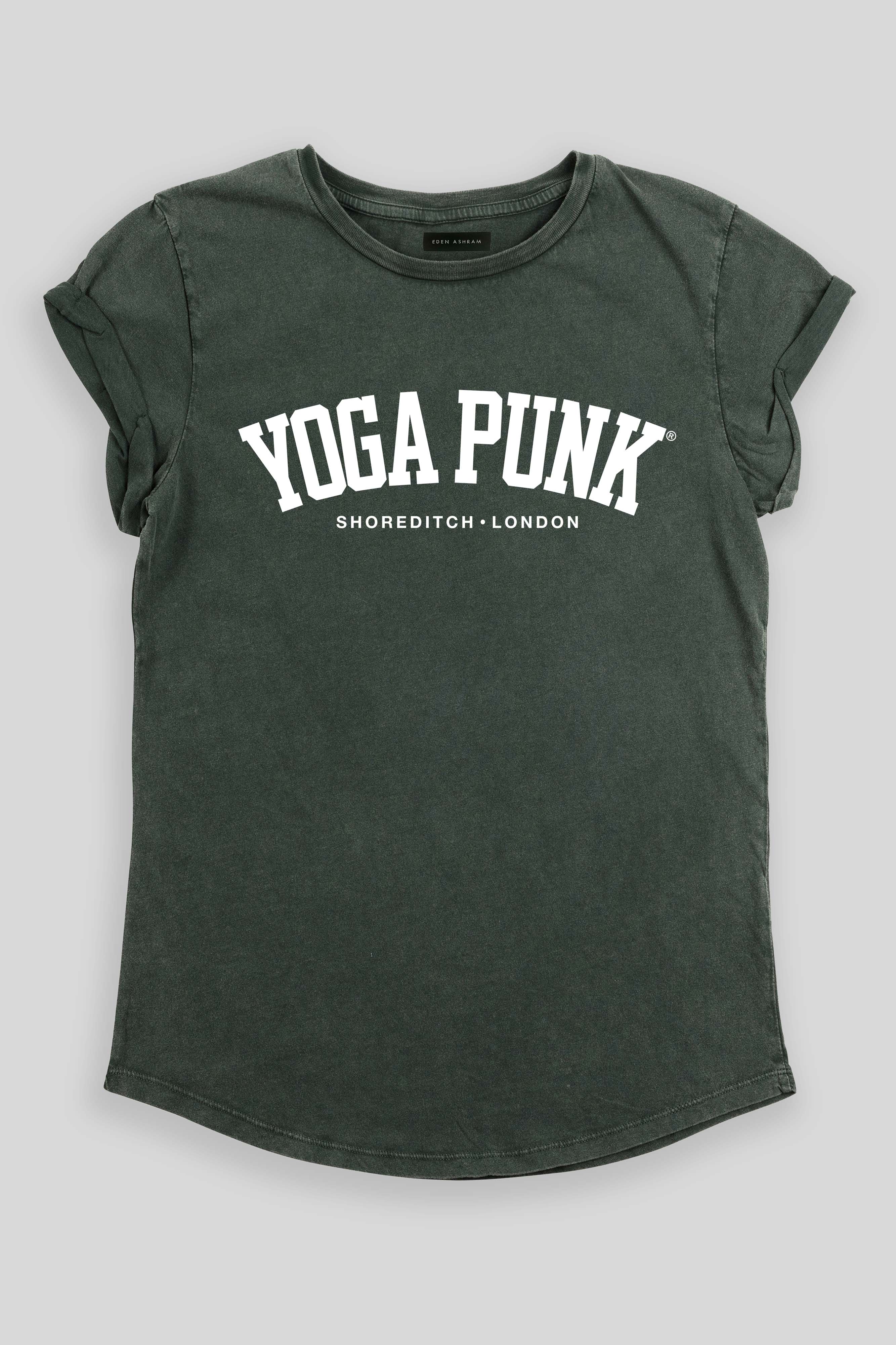 Eden Ashram Yoga Punk® Rolled Sleeve T-Shirt Stonewash Green