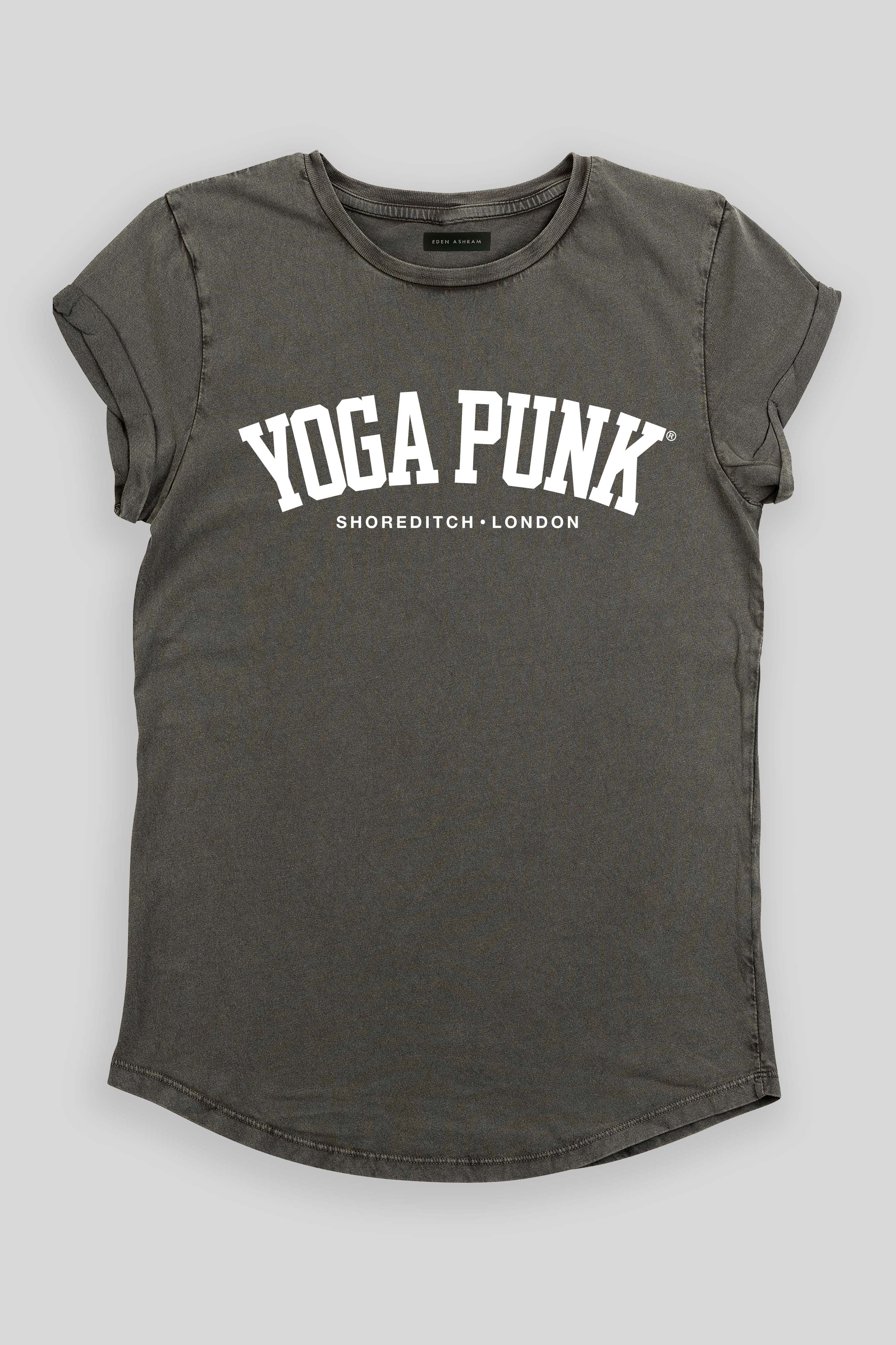 EDEN ASHRAM Yoga Punk® Rolled Sleeve T-Shirt Stonewash Grey