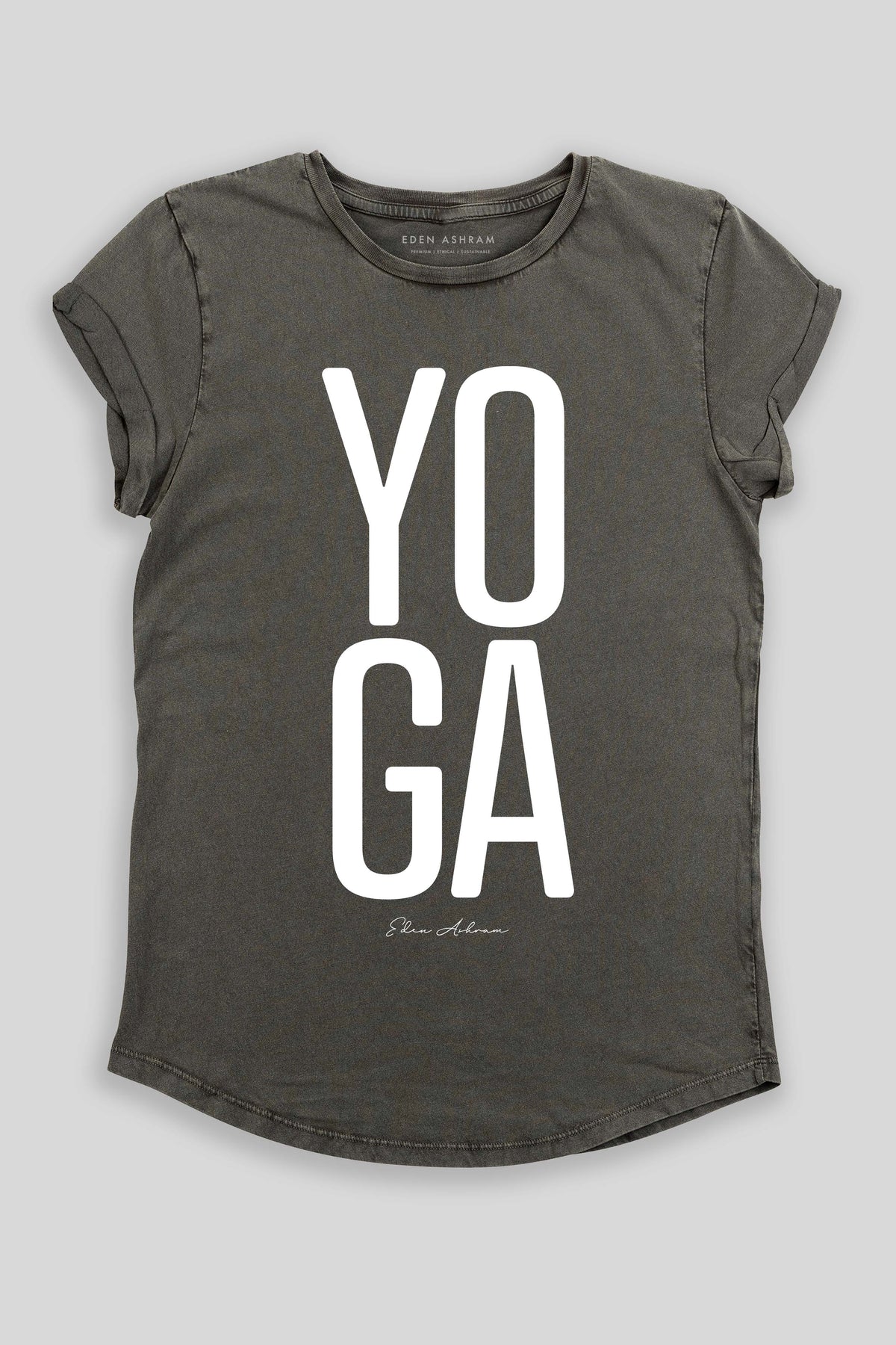 Eden Ashram YOGA Premium Rolled Sleeve T-Shirt Stonewash Grey