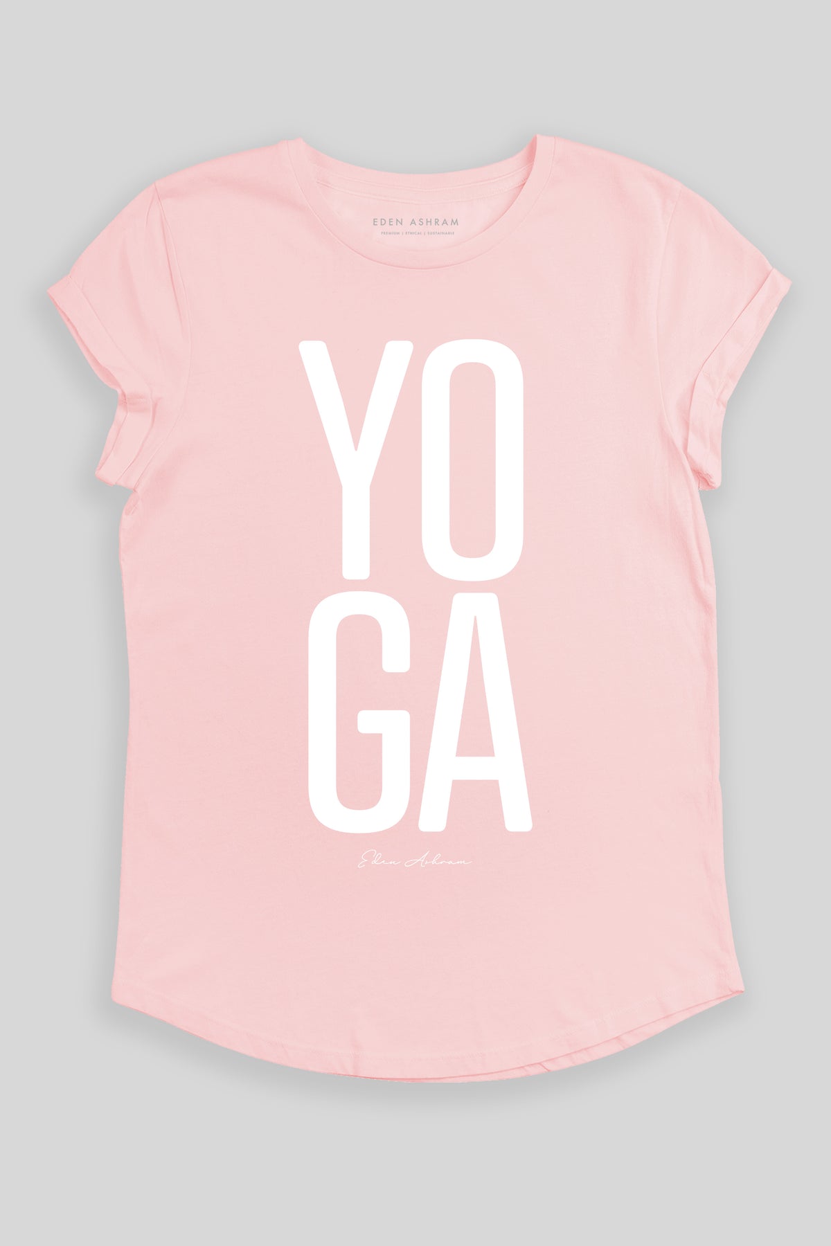 Eden Ashram YOGA Premium Rolled Sleeve T-Shirt Stonewash Pink