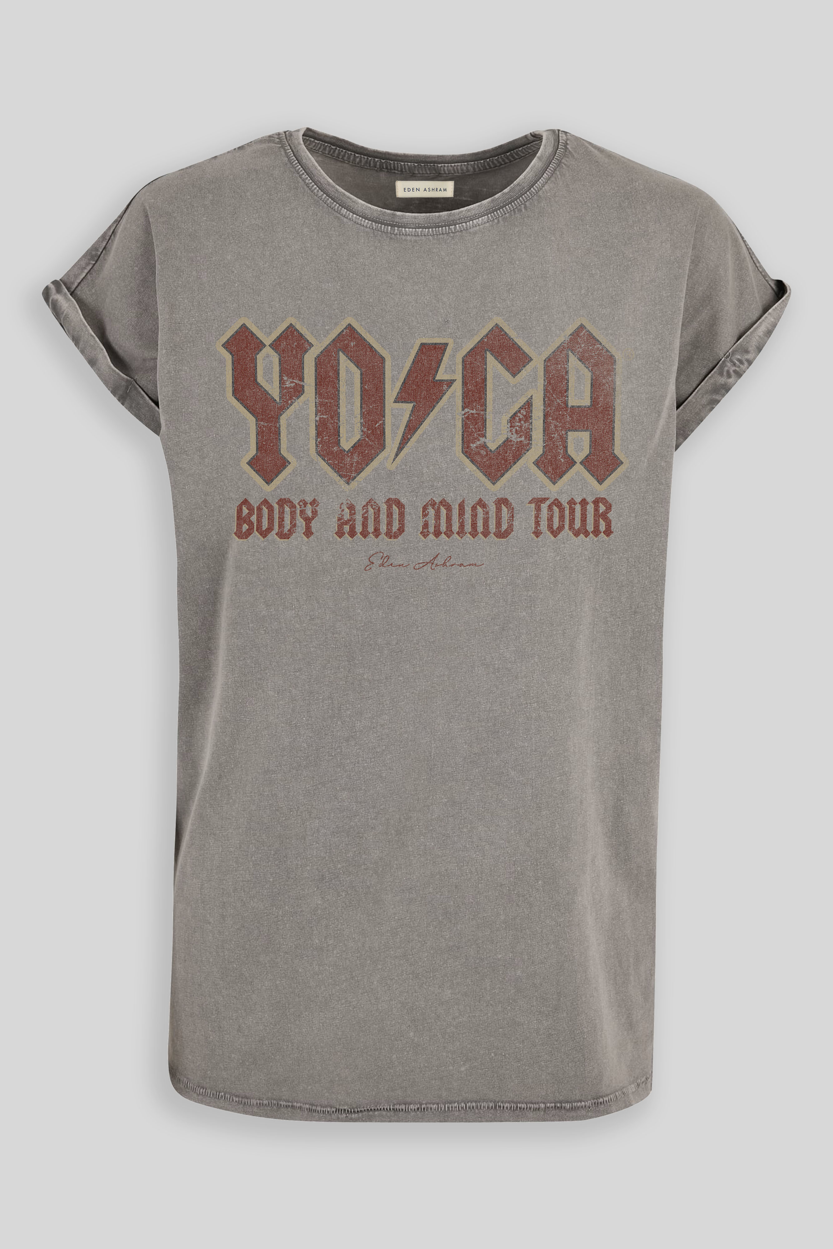 Eden Ashram YOGA Tour Premium Relaxed Boyfriend T-Shirt Acid Wash Grey